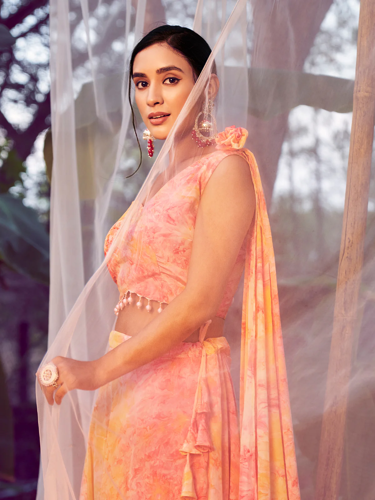 Odette Women Orange Silk Blend Stitched Lehenga Choli - Image 3