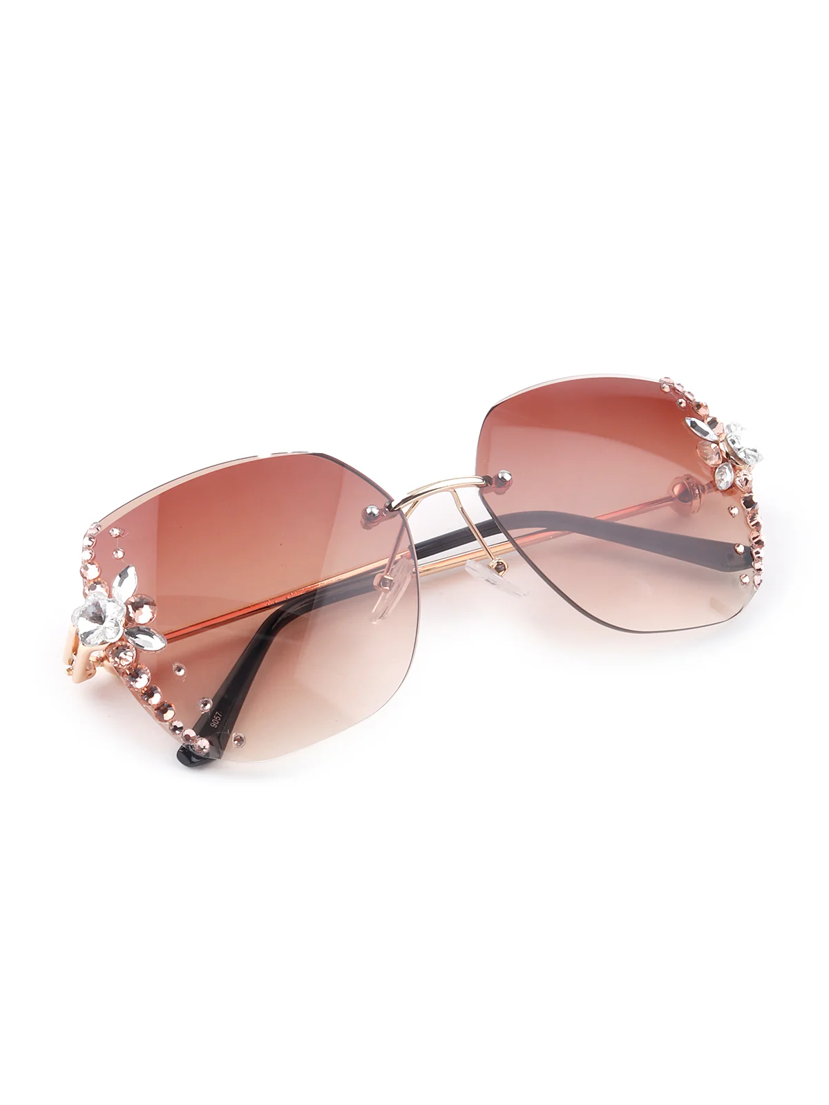 Odette Women Orange Tinted Frameless Embellished Sunglasses - Image 3
