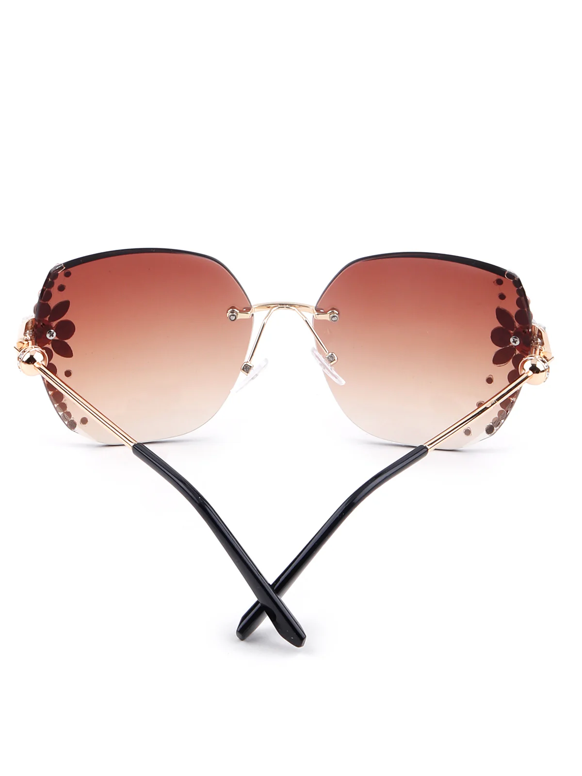 Odette Women Orange Tinted Frameless Embellished Sunglasses - Image 4