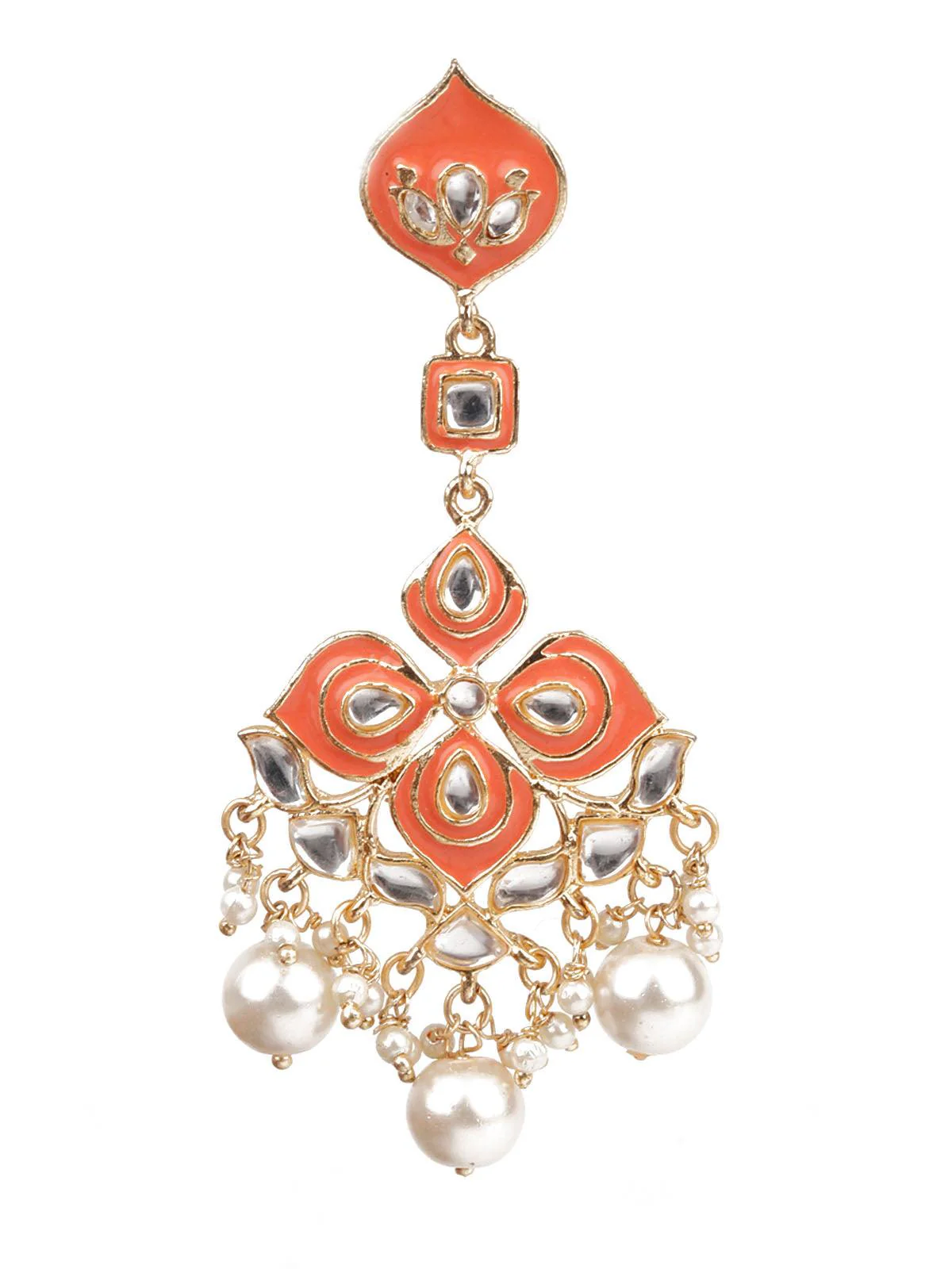 Odette Women Ornate Peach And Gold Dangler Earrings - Image 2