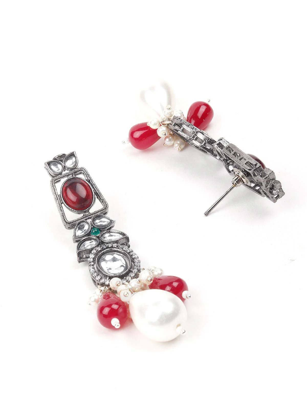 Odette Women Red Metal Necklace With Earrings. - Image 6