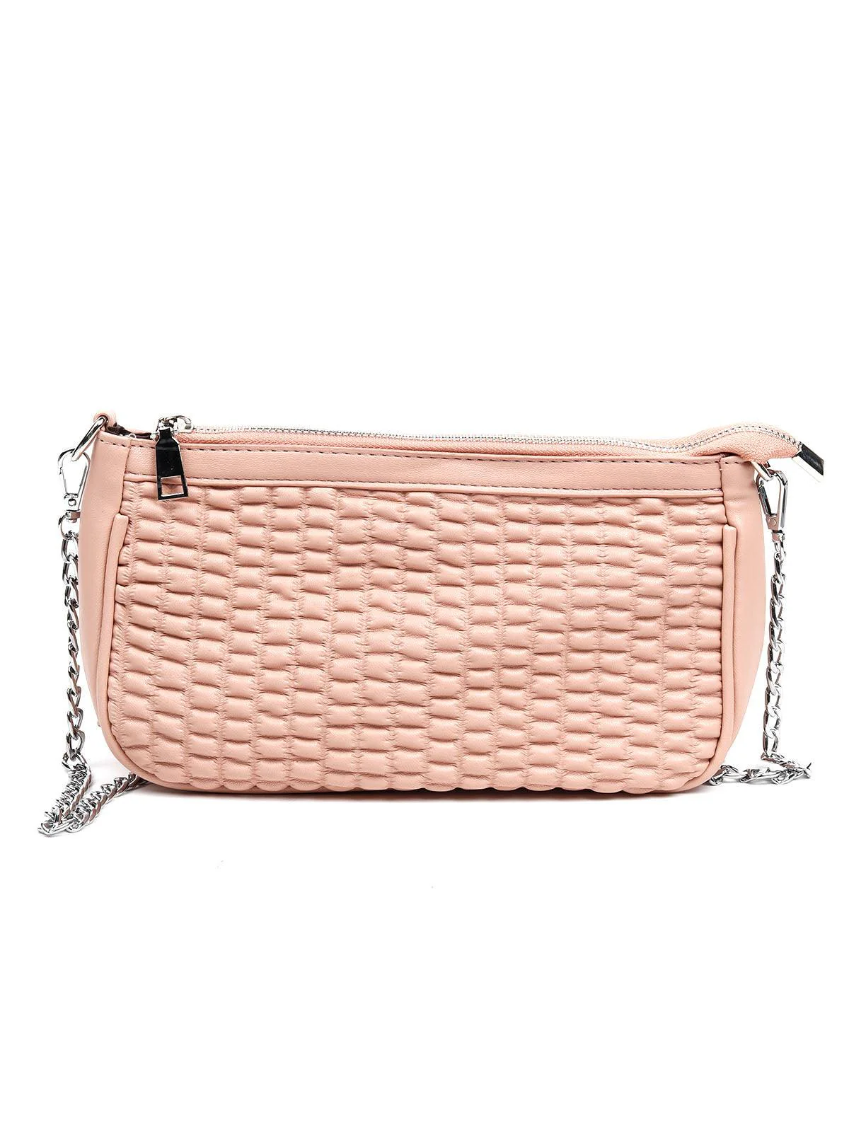 Odette Women Peach Metal Sling Bag - Image 5