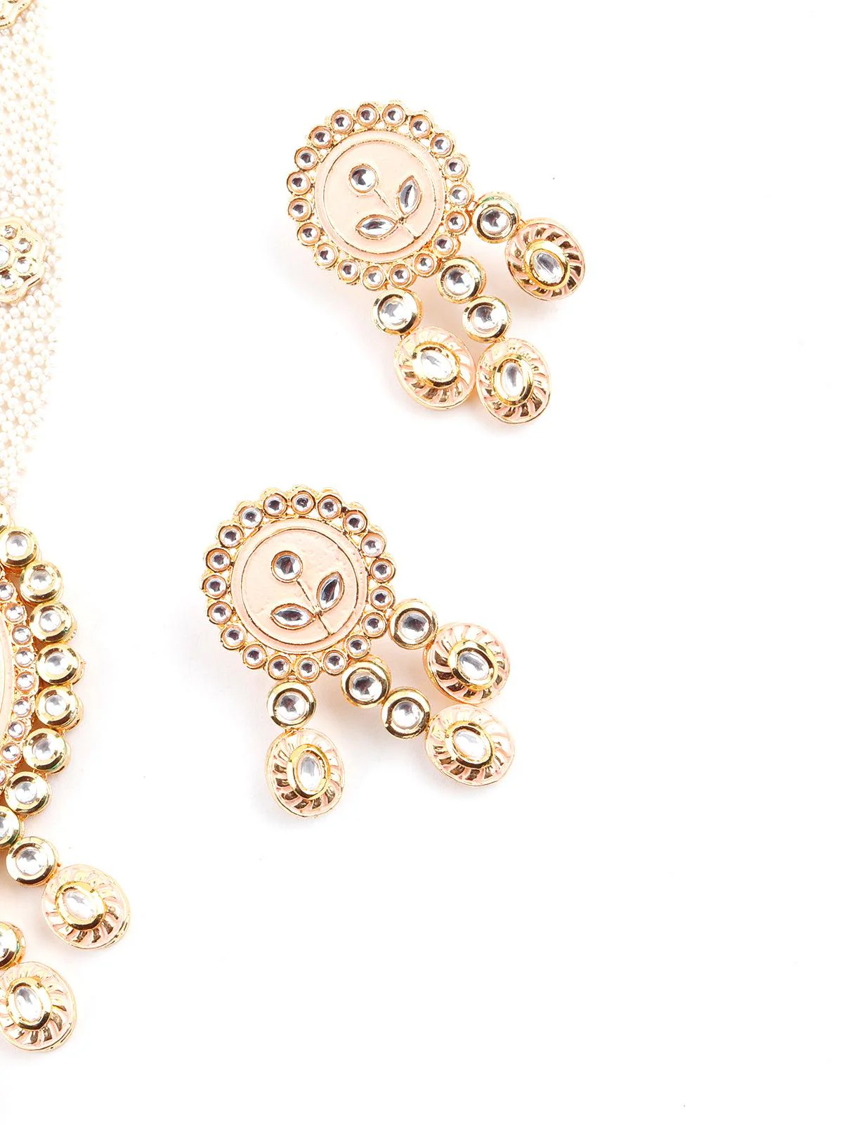 Odette Women Pastel Pink Trendy Kundan Necklace Set - Image 6