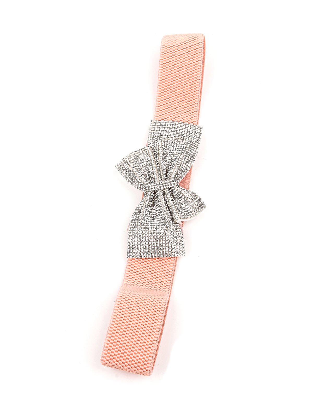 Odette Women Peach Belt With Silver Stone Bow - Image 3