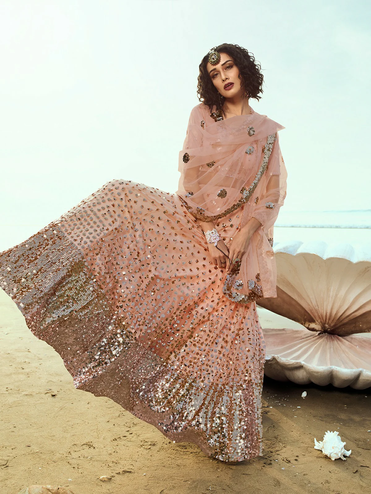 Odette Women Peach Classy Semi Stitched Lehenga With Unstitched Blouse - Image 2