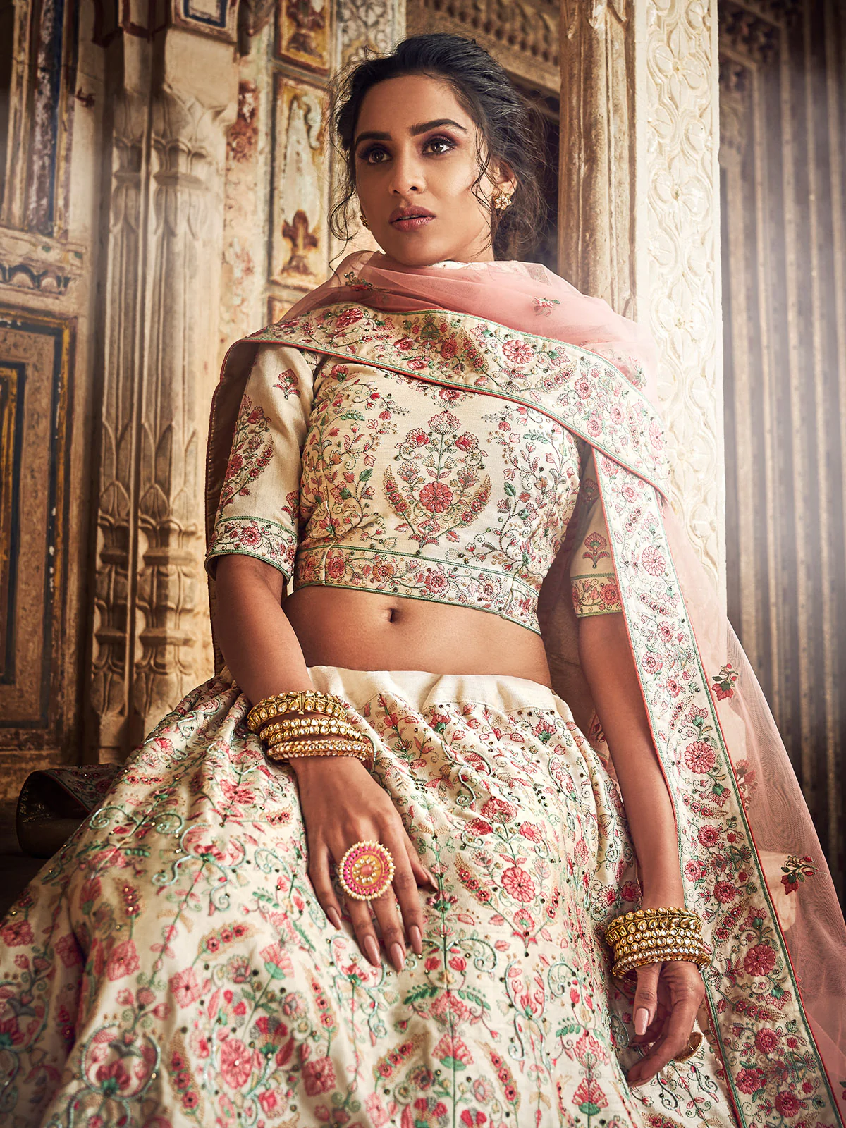 Odette Women Peach Art Silk Semi Stitched Lehenga With Unstitched Blouse - Image 4