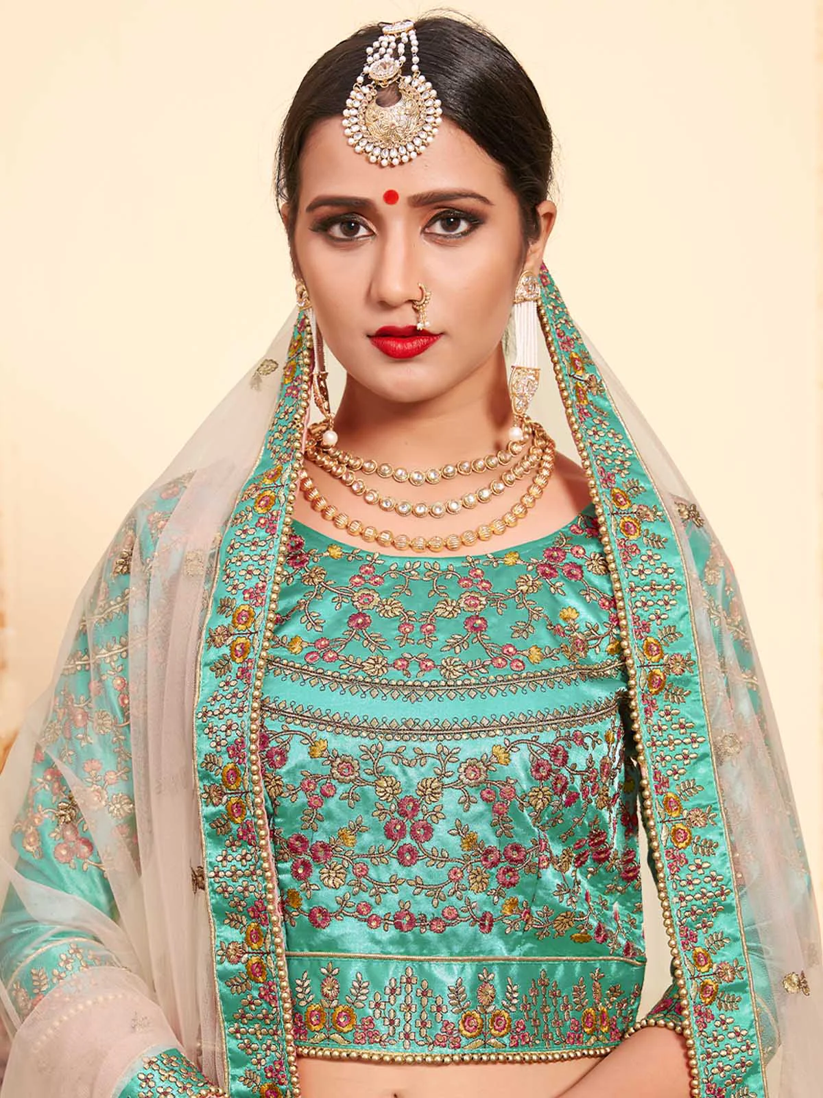 Odette Women Peach Elegant Semi Stitched Lehenga With Unstitched Blouse - Image 2