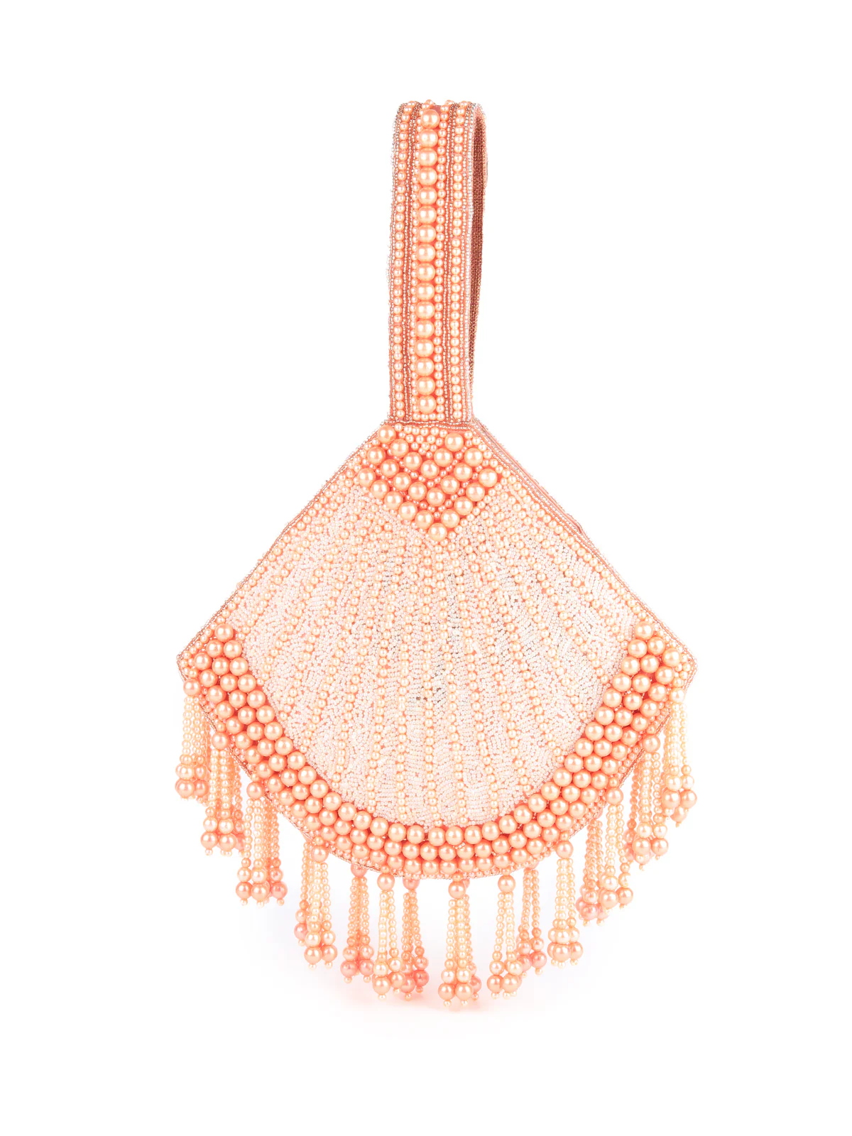 Odette Women Peach Fan Shaped Pearl Bag - Image 4