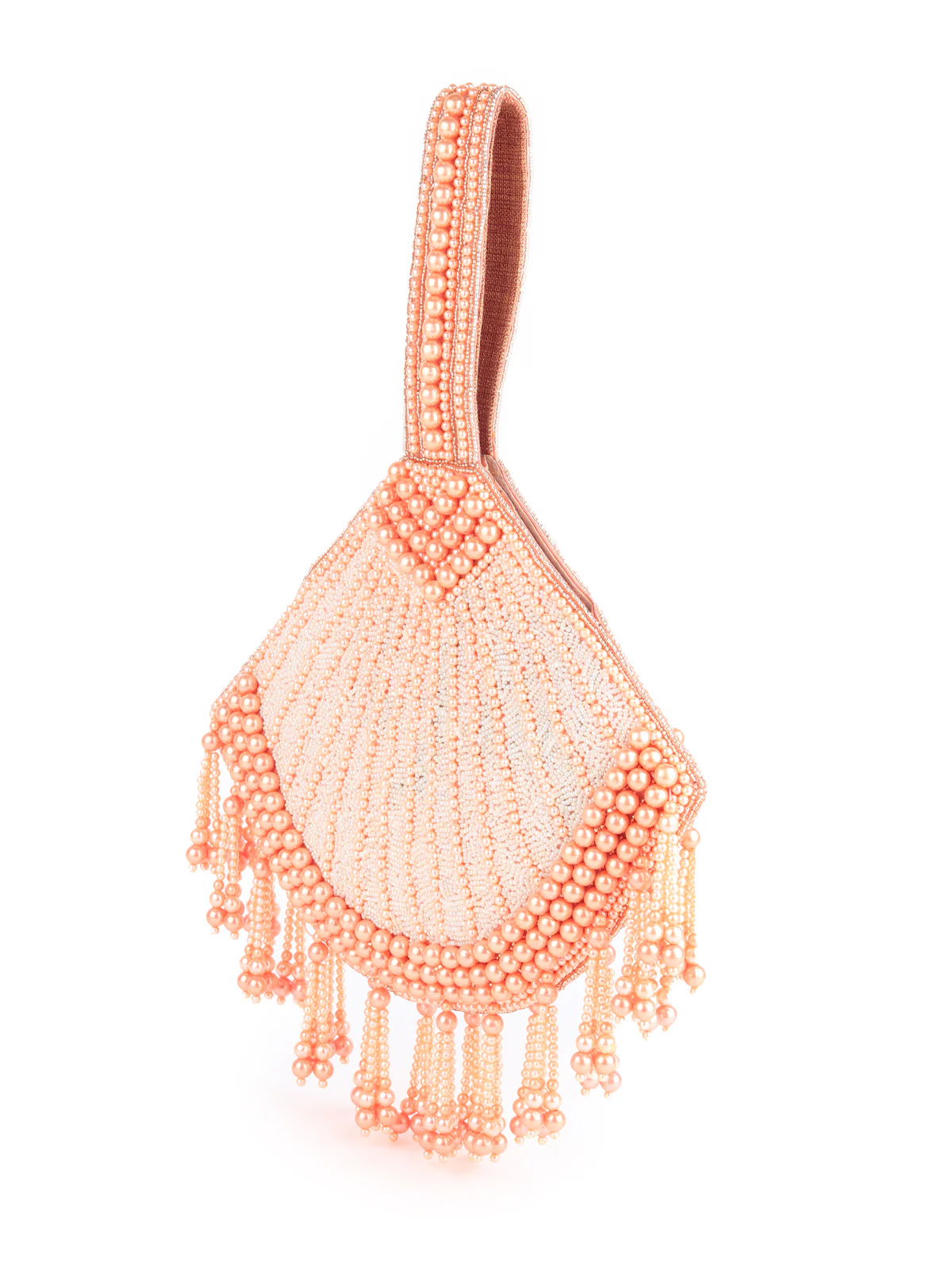 Odette Women Peach Fan Shaped Pearl Bag - Image 5