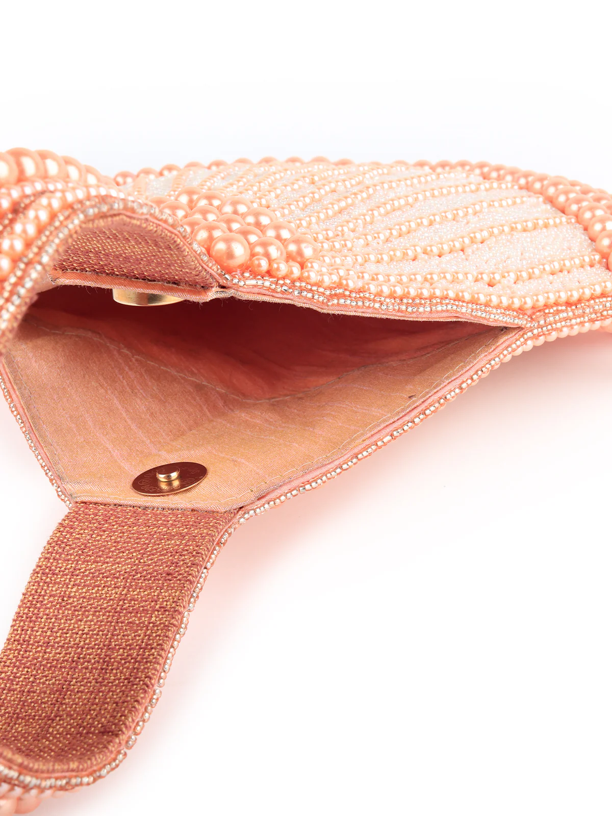 Odette Women Peach Fan Shaped Pearl Bag - Image 7