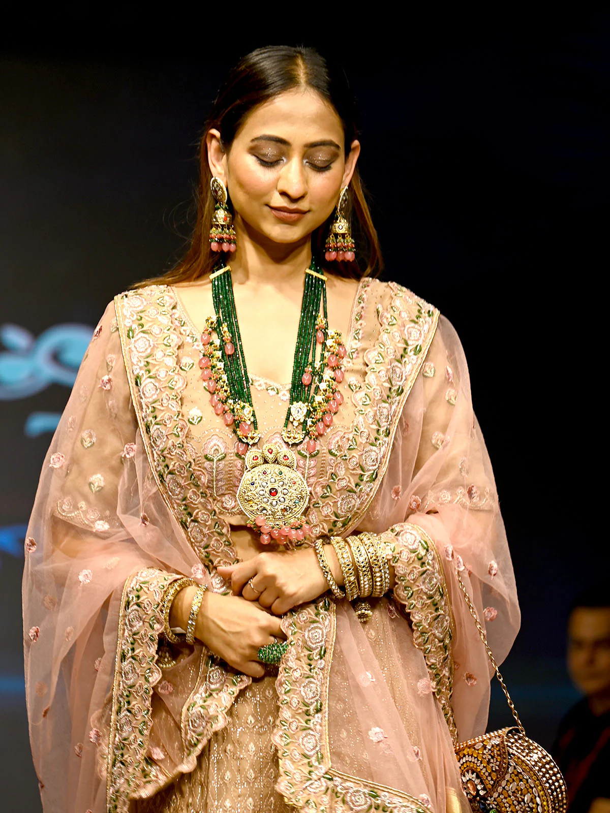 Odette Women Peach Georgette Semi Stitched Lehenga With Unstitched Blouse - Image 2