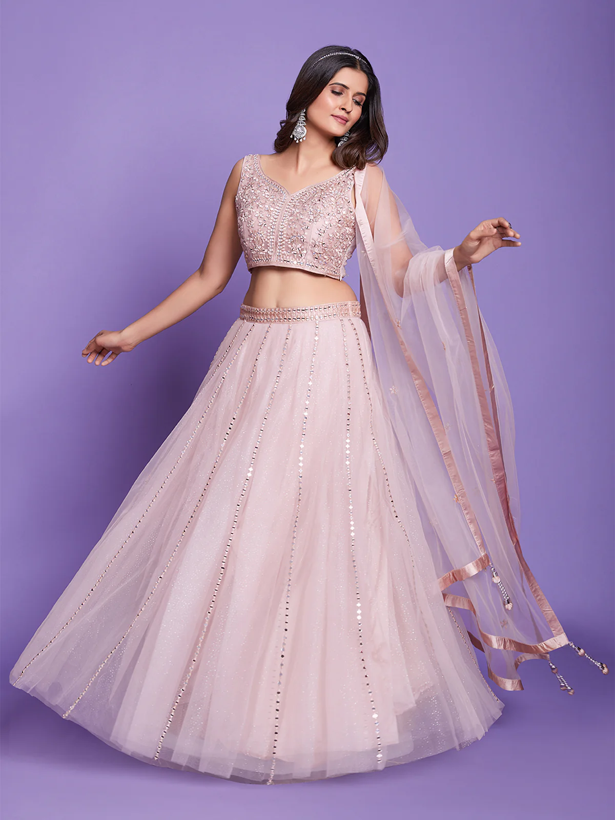 Odette Women Peach Net Stitched Lehenga Choli - Image 2