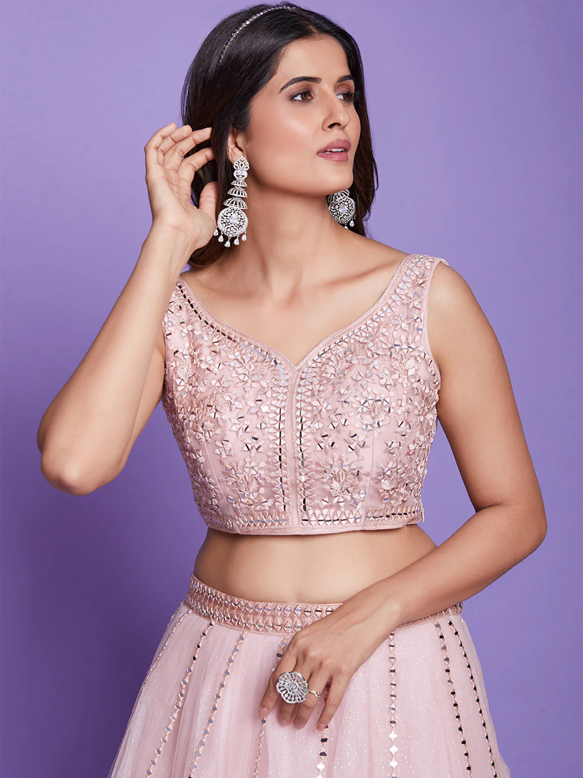 Odette Women Peach Net Stitched Lehenga Choli - Image 4