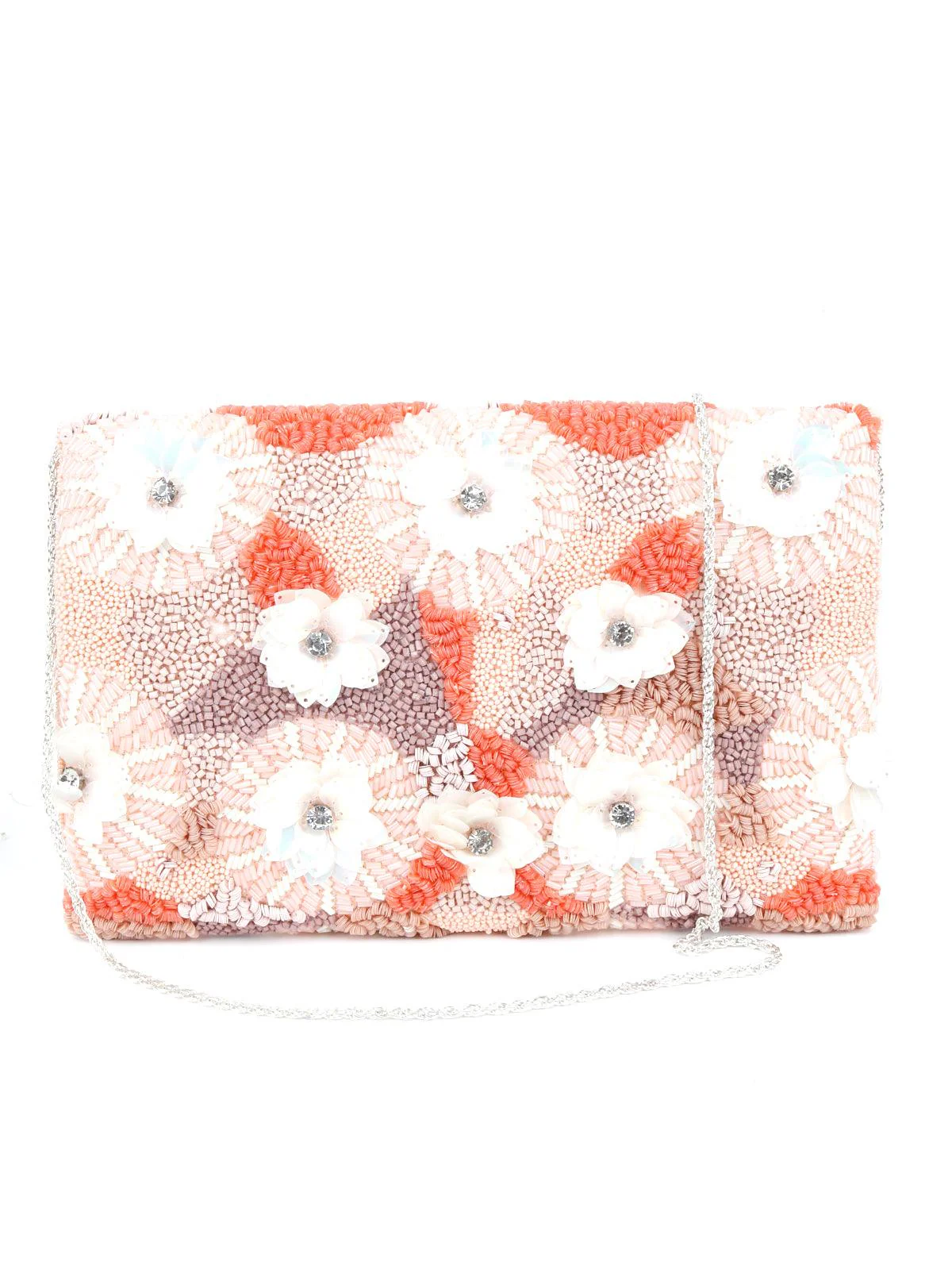 Odette Women Peach Pink Floral Envelope Clutch - Image 6
