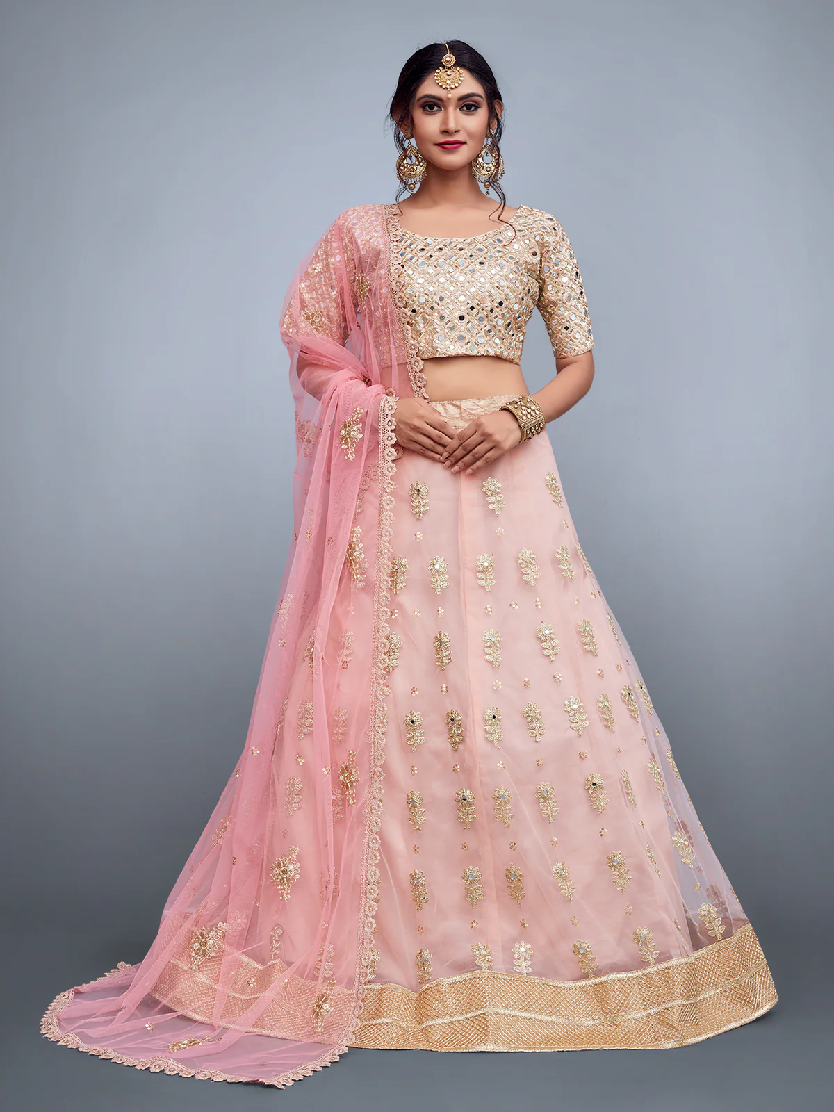 Odette Women Pink Embroidered Art Silk Semi Stitched Lehenga With Unstitched Blouse - Image 2