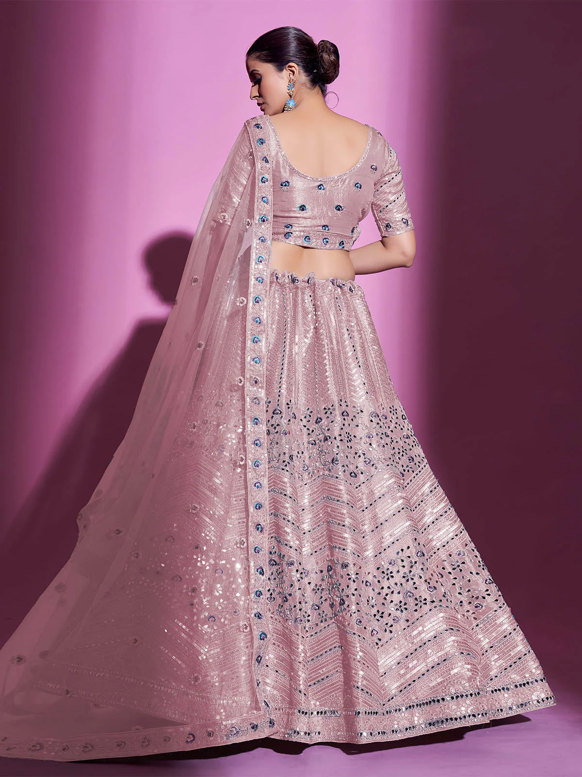 Odette Women Peach Silk Blend Embroidered Semi Stitched Lehenga With Unstitched Blouse - Image 4