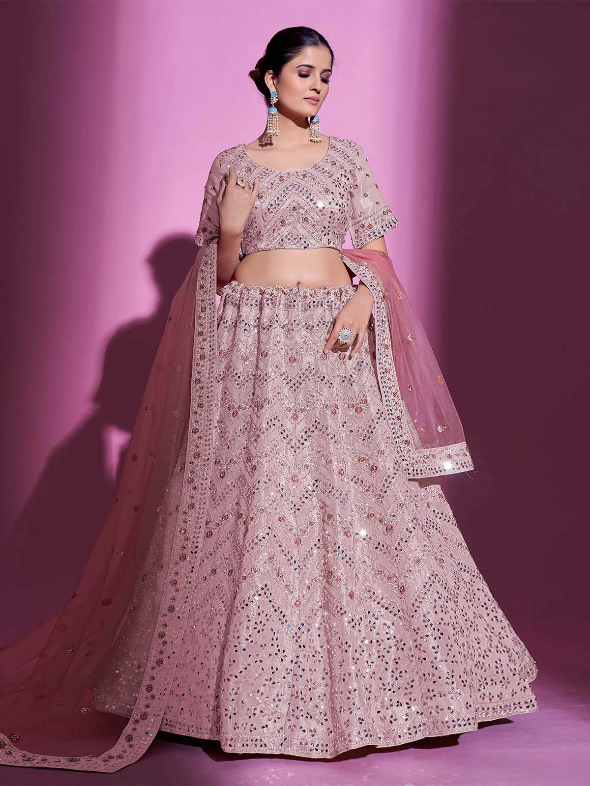 Odette Women Peach Silk Blend Embroidered Semi Stitched Lehenga With Unstitched Blouse - Image 2