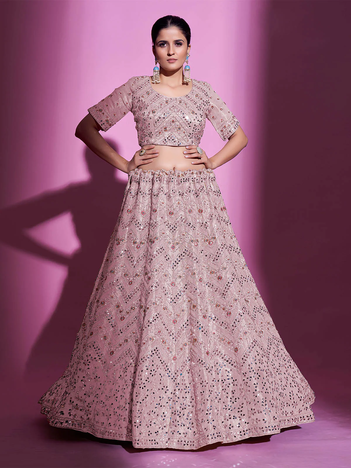 Odette Women Peach Silk Blend Embroidered Semi Stitched Lehenga With Unstitched Blouse - Image 4