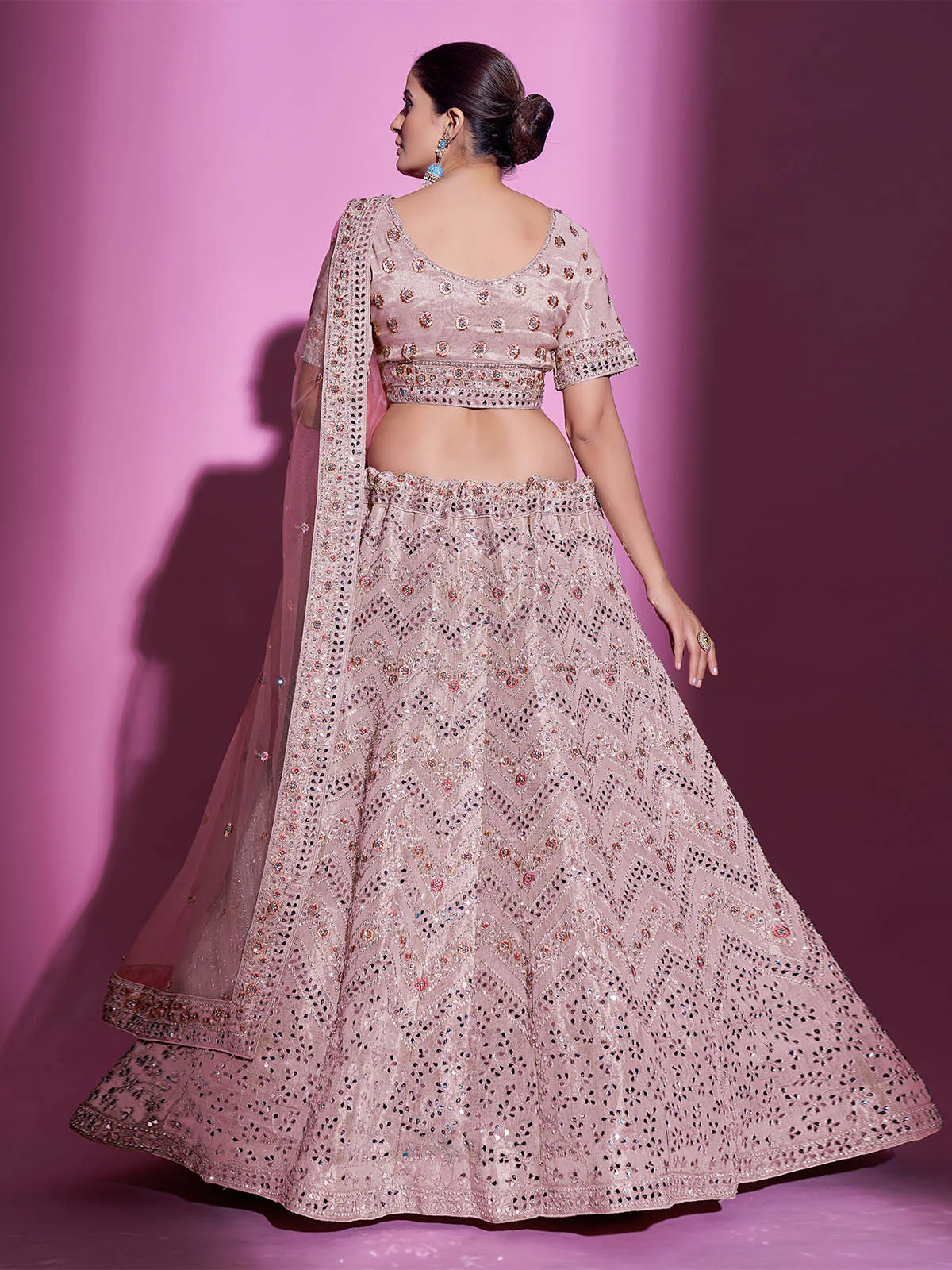 Odette Women Peach Silk Blend Embroidered Semi Stitched Lehenga With Unstitched Blouse - Image 6