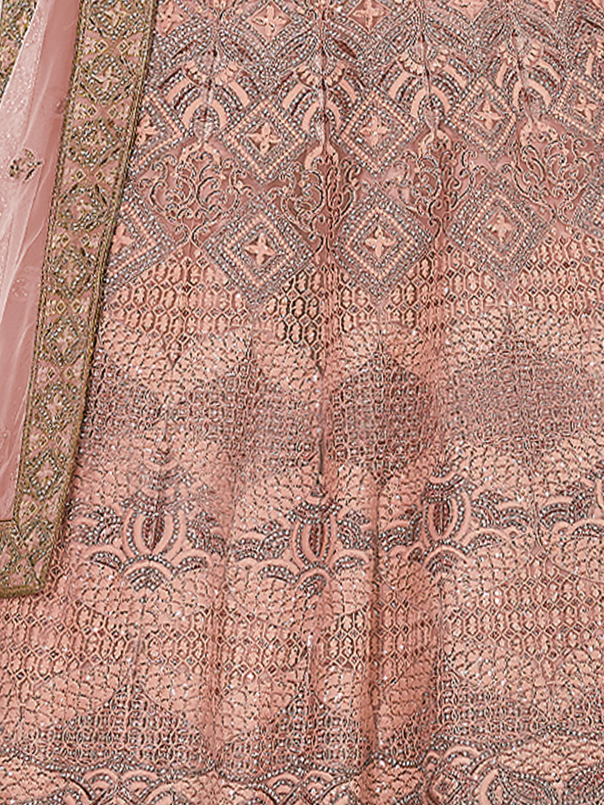 Odette Women Peach Crepe Semi Stitched Lehenga With Unstitched Blouse - Image 3