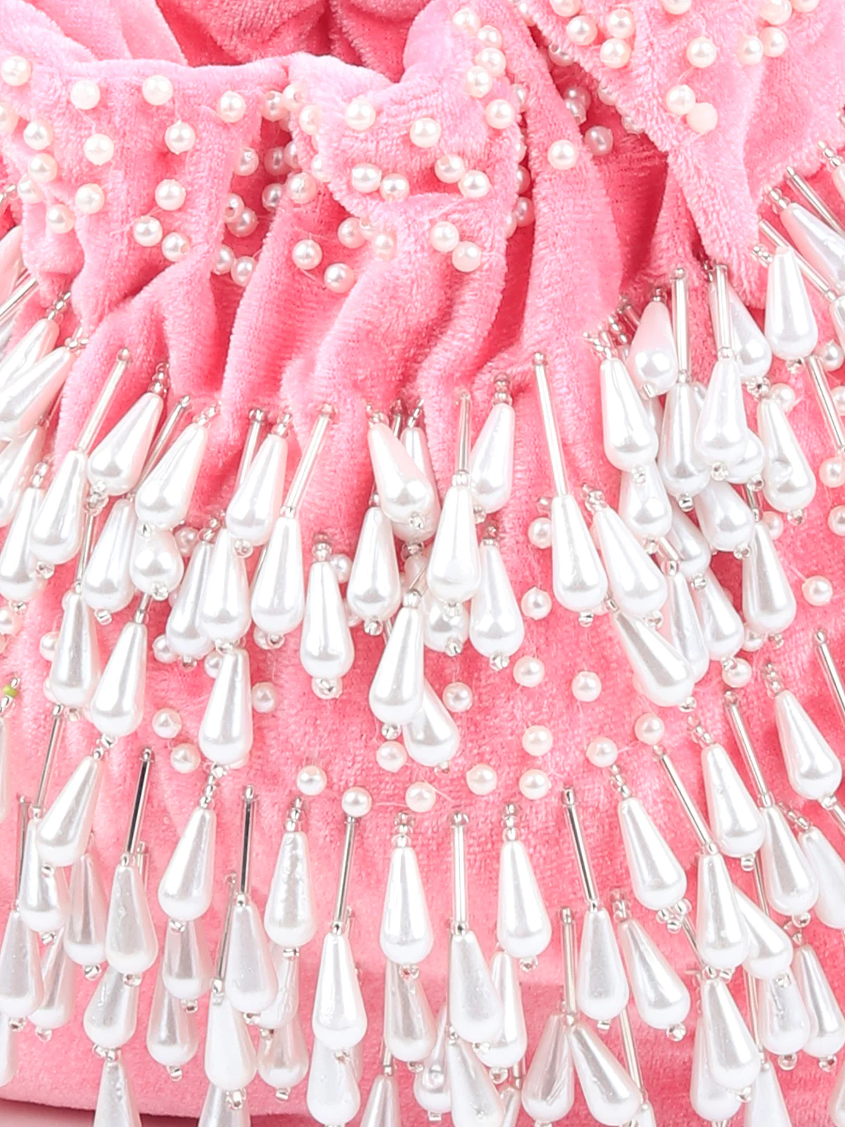 Odette Women Pink Velvet Pearl Dangler Mini Bag - Image 4