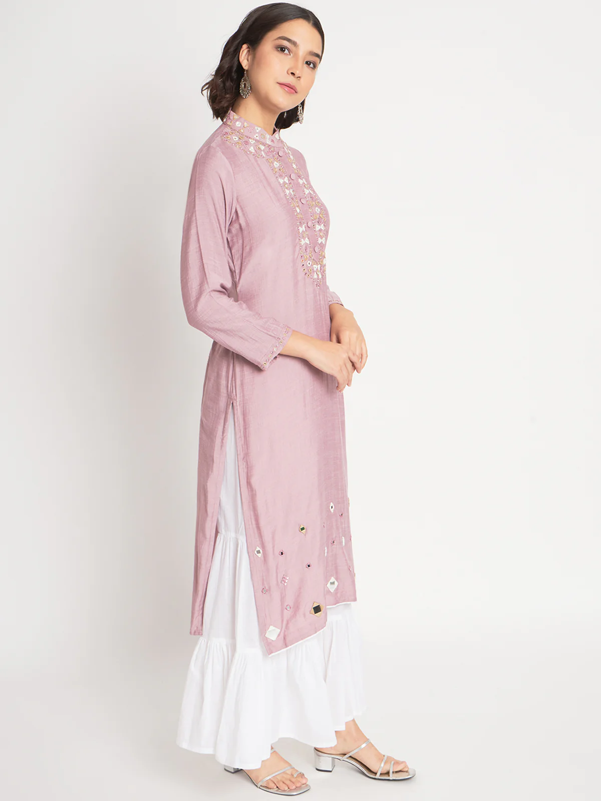 Odette Women Peach Viscose Embroidered Stitched Kurta Set - Image 4