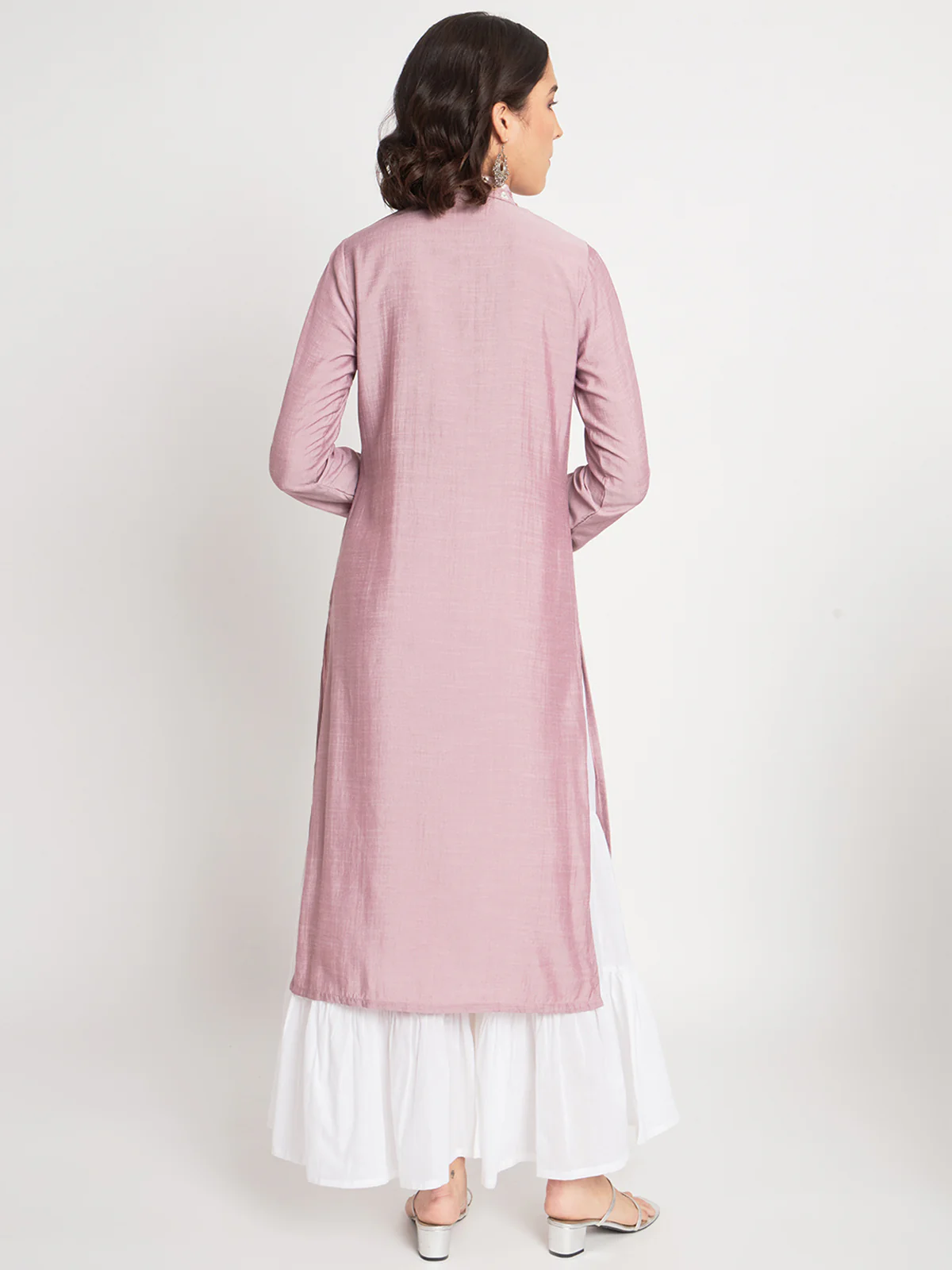 Odette Women Peach Viscose Embroidered Stitched Kurta Set - Image 5
