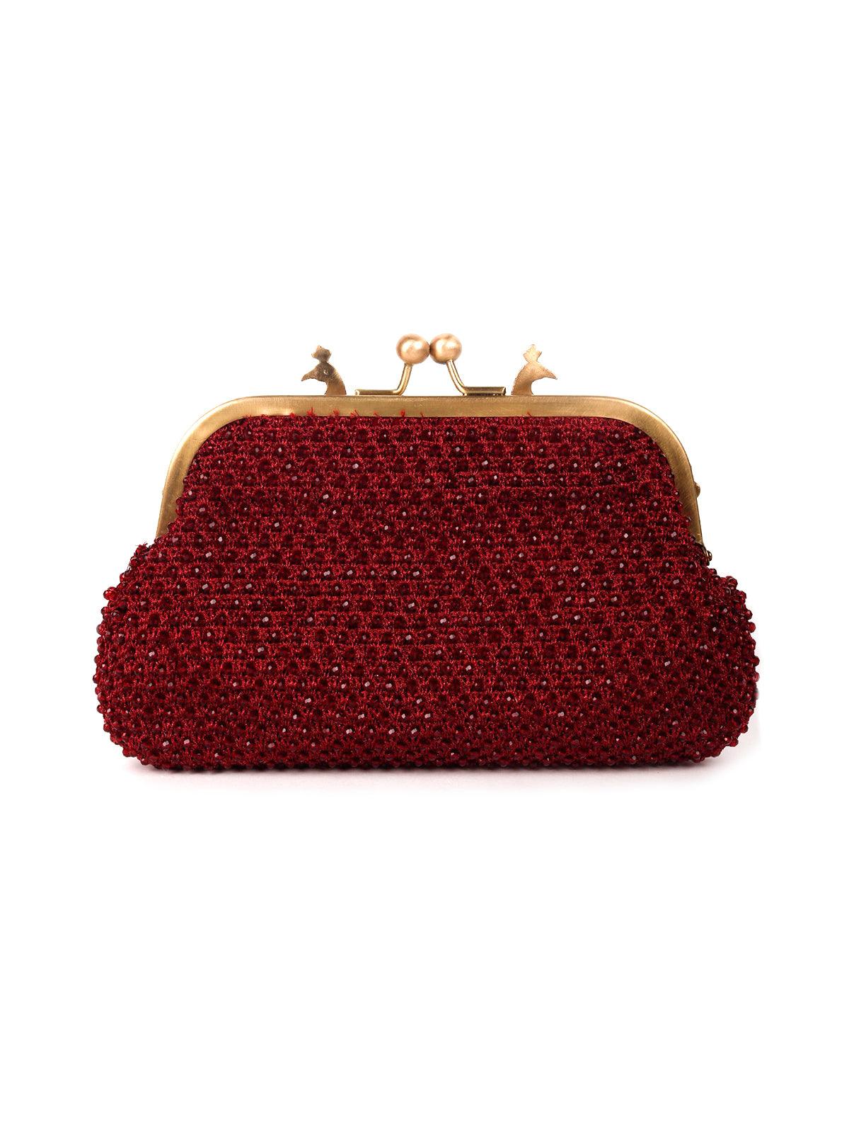 Odette Women Maroon Fabric,Metal Purse - Image 4