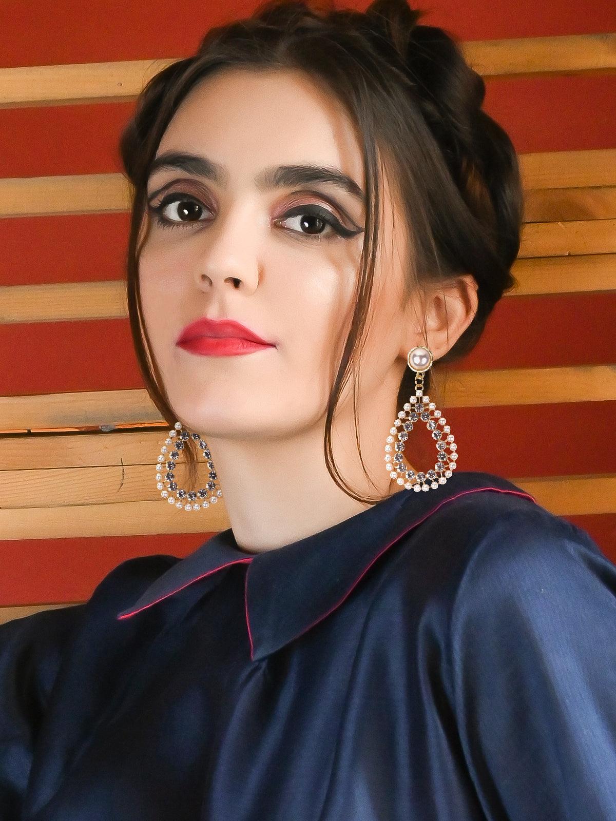 Odette Women White Metal Earrings - Image 2