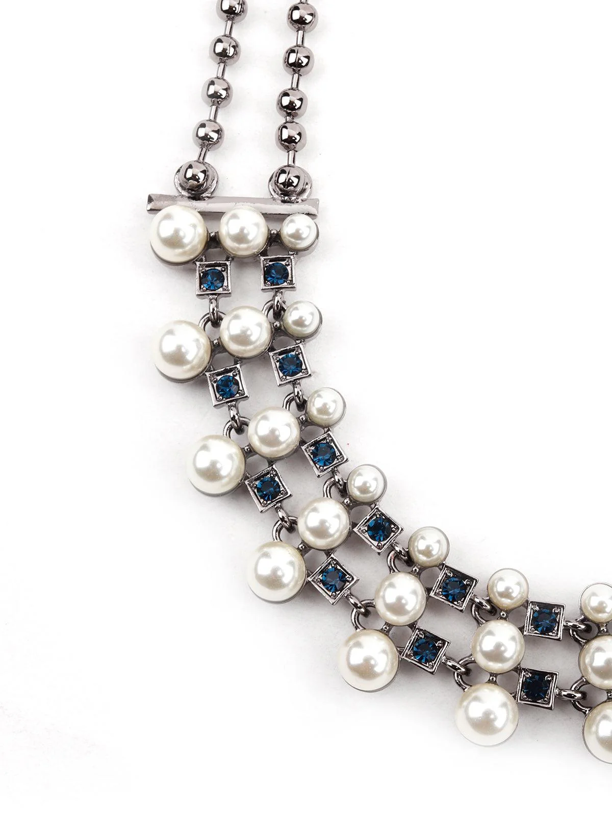 Odette Women Pearl And Dark Blue Stones Necklace - Image 4