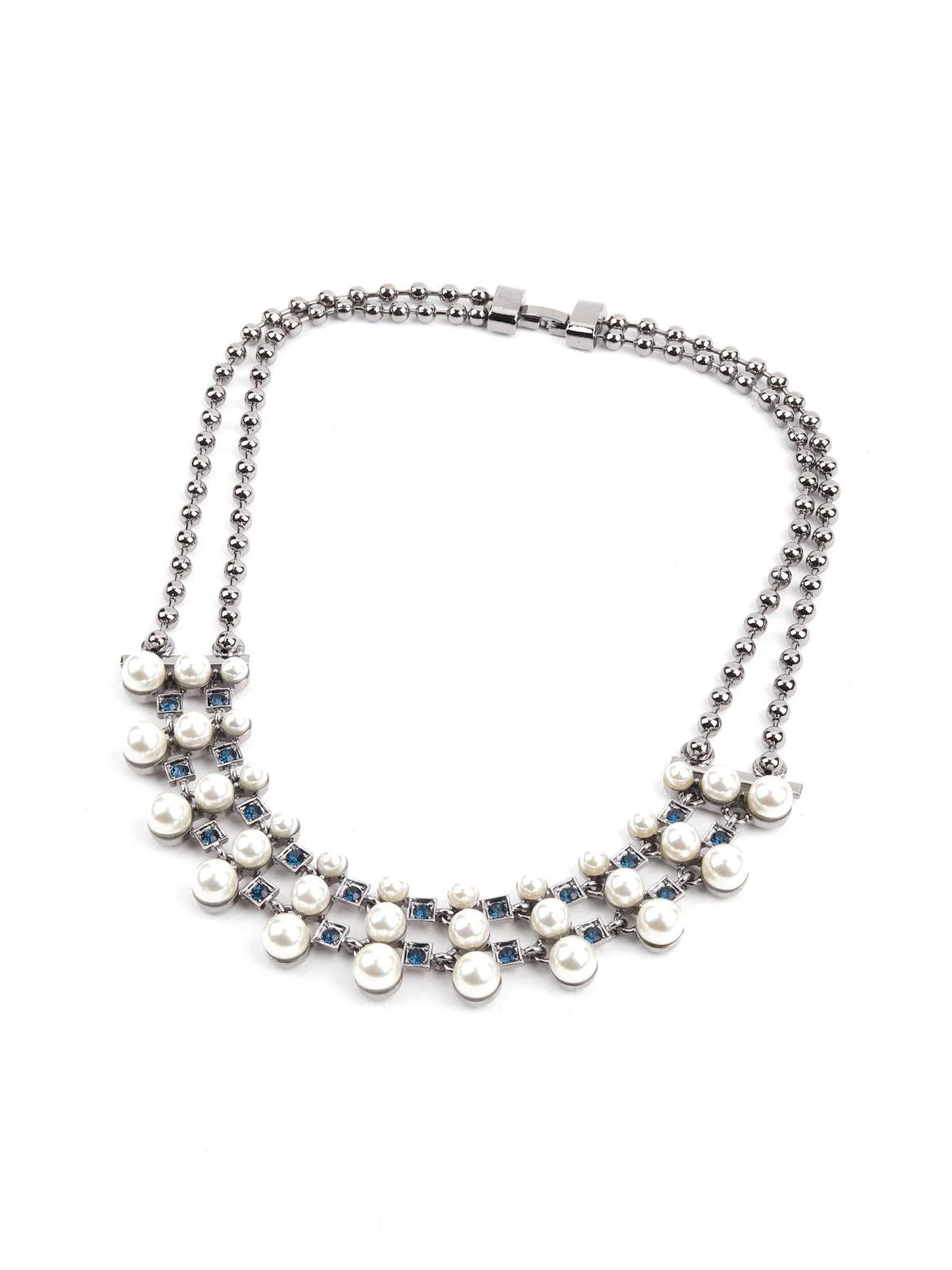 Odette Women Pearl And Dark Blue Stones Necklace - Image 5