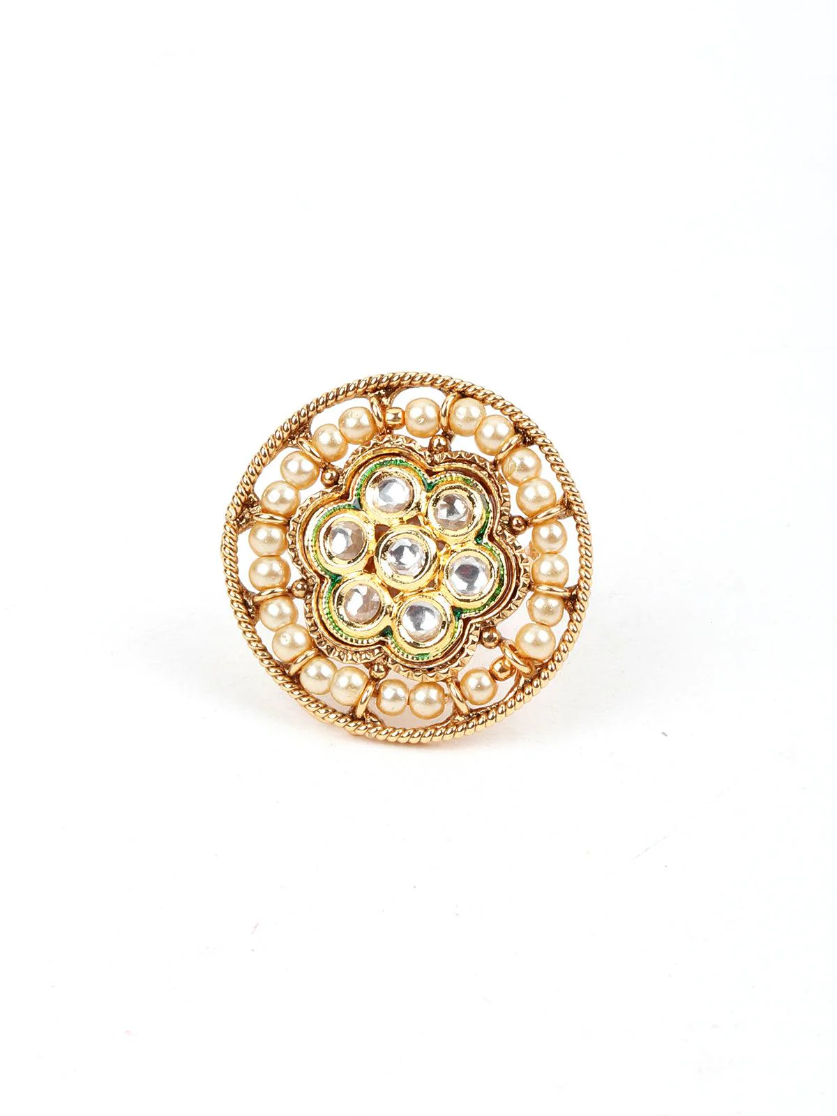 Odette Women Pearl Kundan Adjustable Finger Ring - Image 3