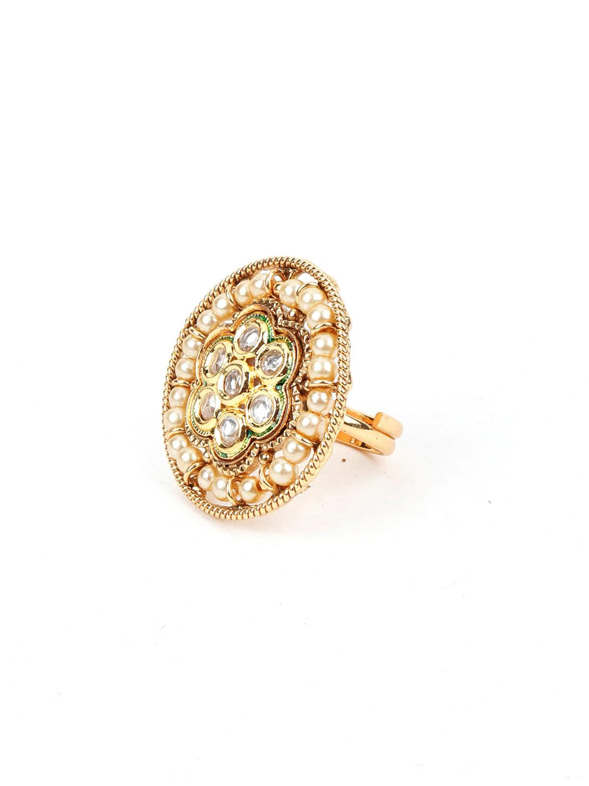 Odette Women Pearl Kundan Adjustable Finger Ring - Image 6
