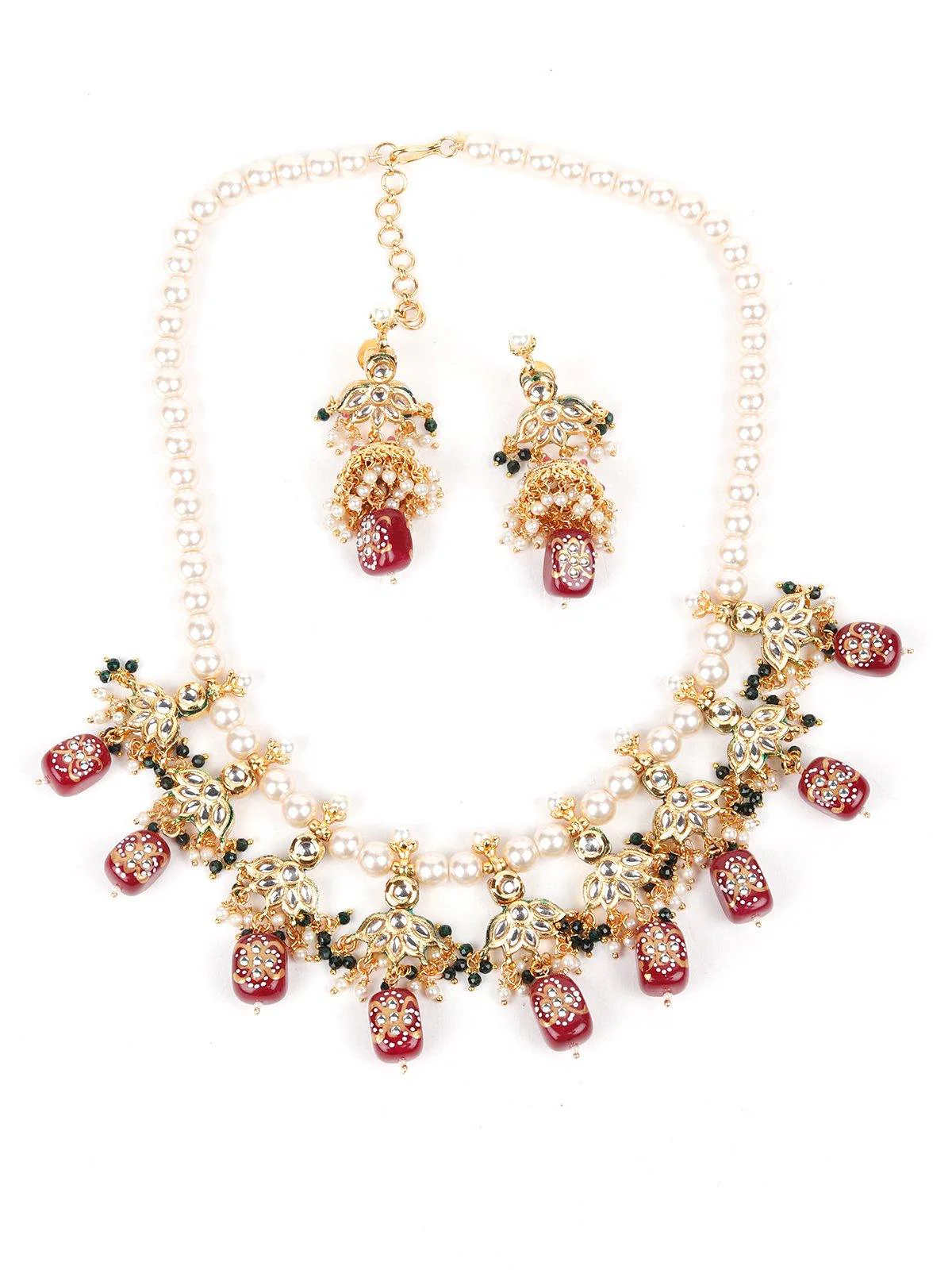 Odette Women Pearl Necklace With Kundan Work Finish - Image 3
