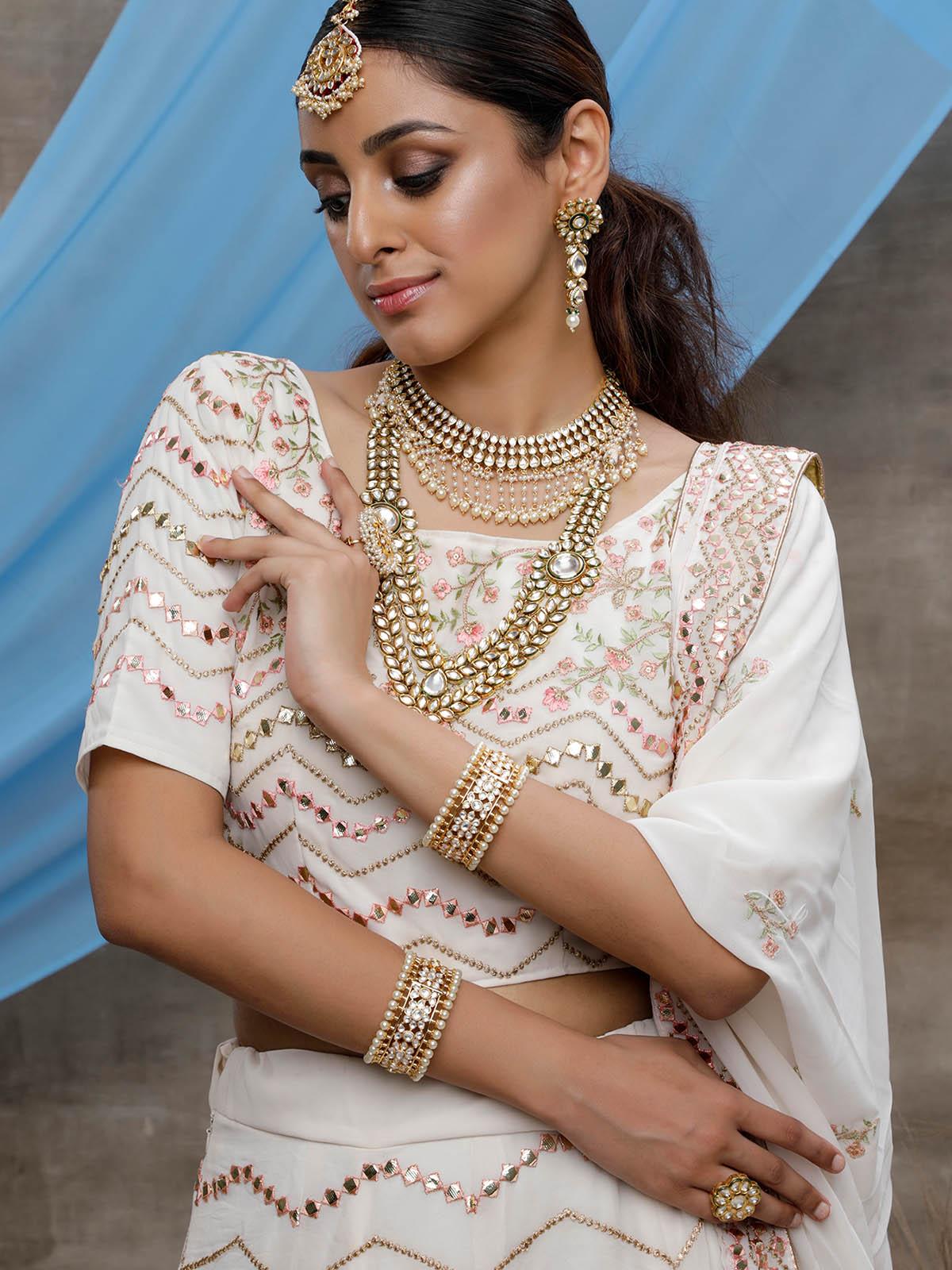 Odette Women Pearl White Georgette Semi Stitched Lehenga With  Unstitched Blouse - Image 4