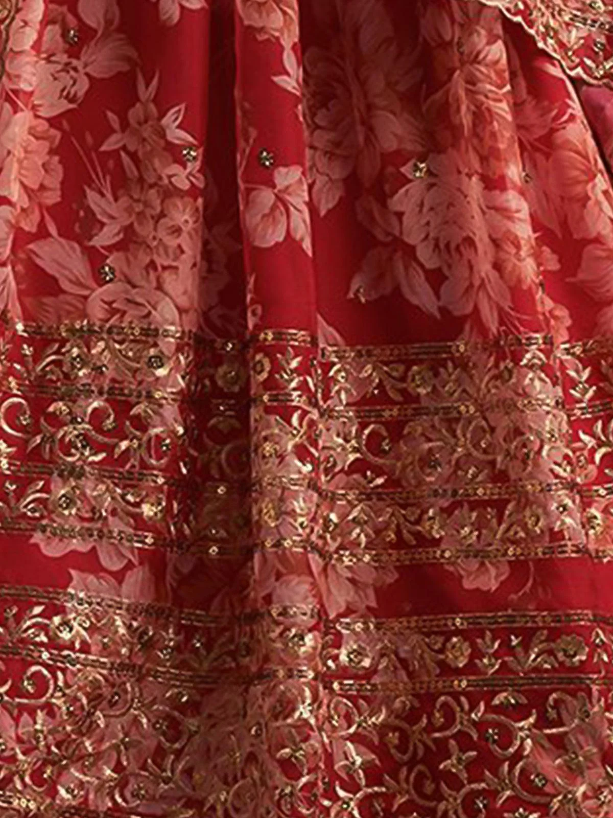 Odette Women Red Poly Georgette Lehenga With Blouse - Image 7
