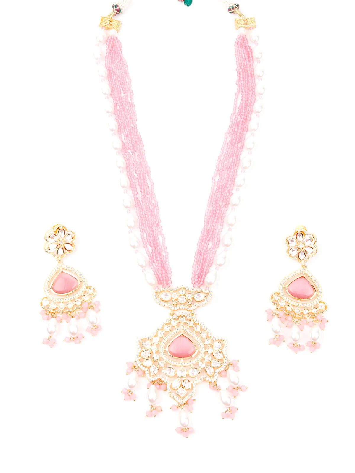 Odette Women Pink And Gold Long Necklace Set - Image 3