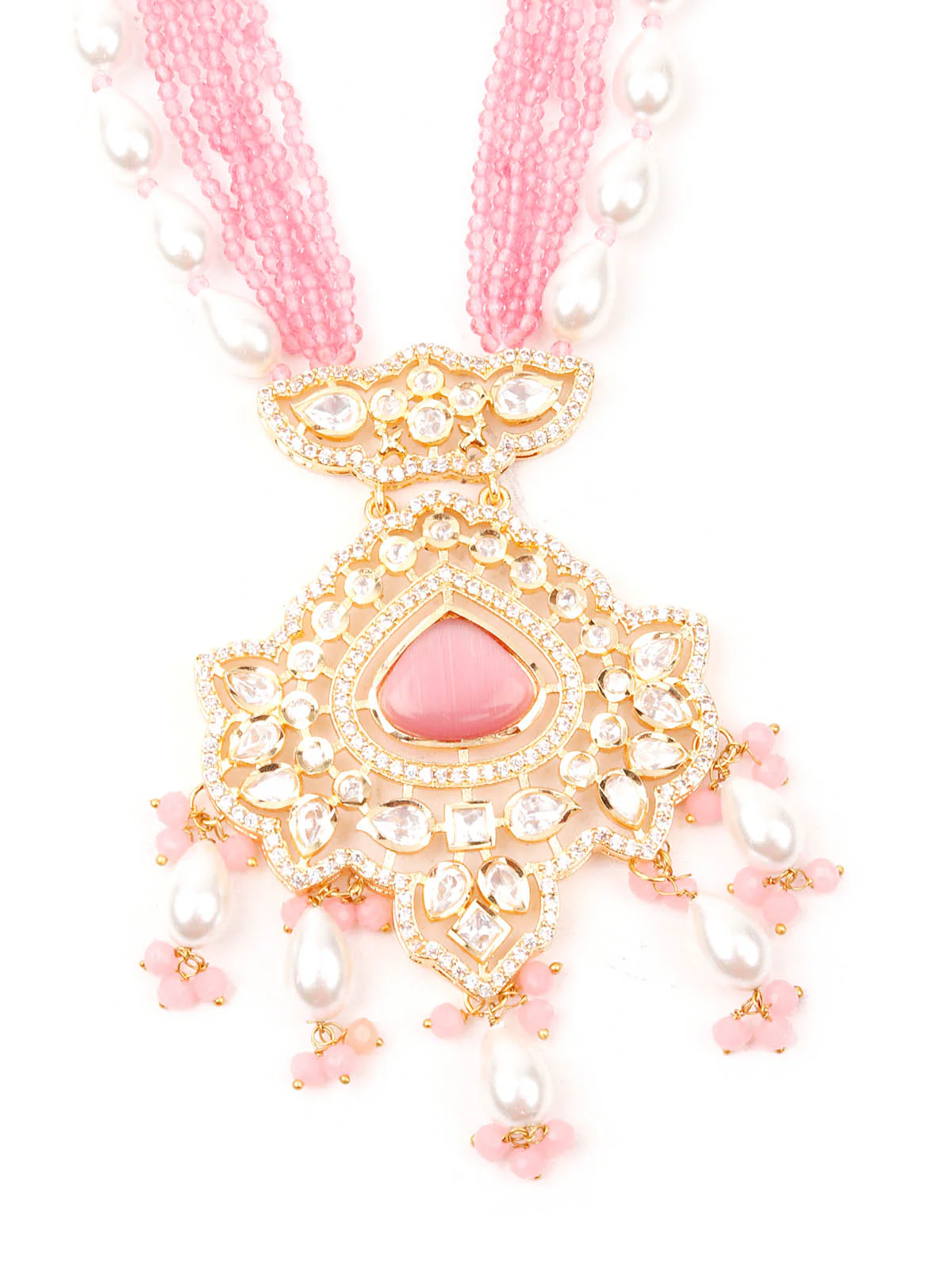 Odette Women Pink And Gold Long Necklace Set - Image 4