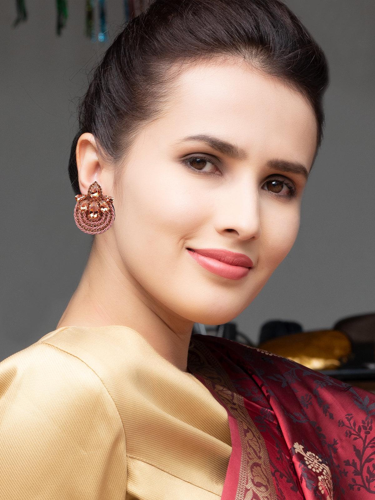 Odette Women Pink And Gold Metal Earrings - Image 2