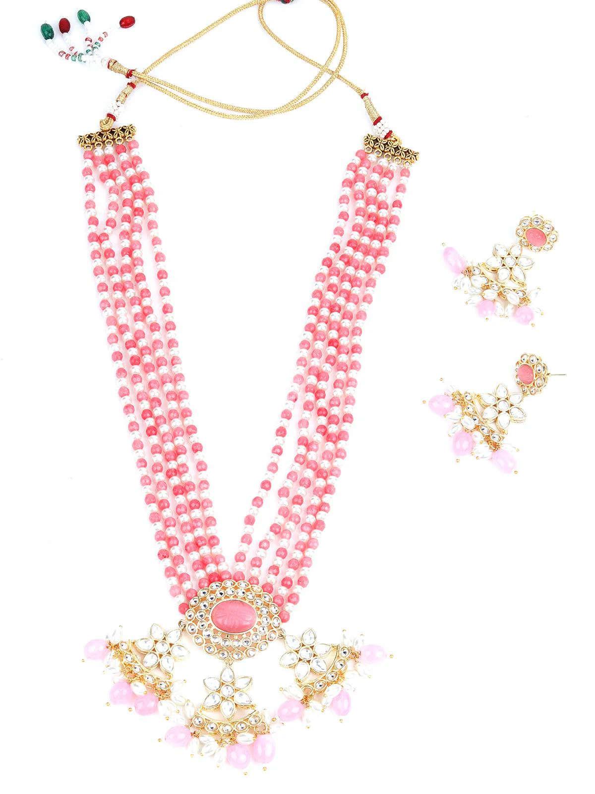 Odette Women Pink And White Multi Layered Kundan Necklace - Image 3