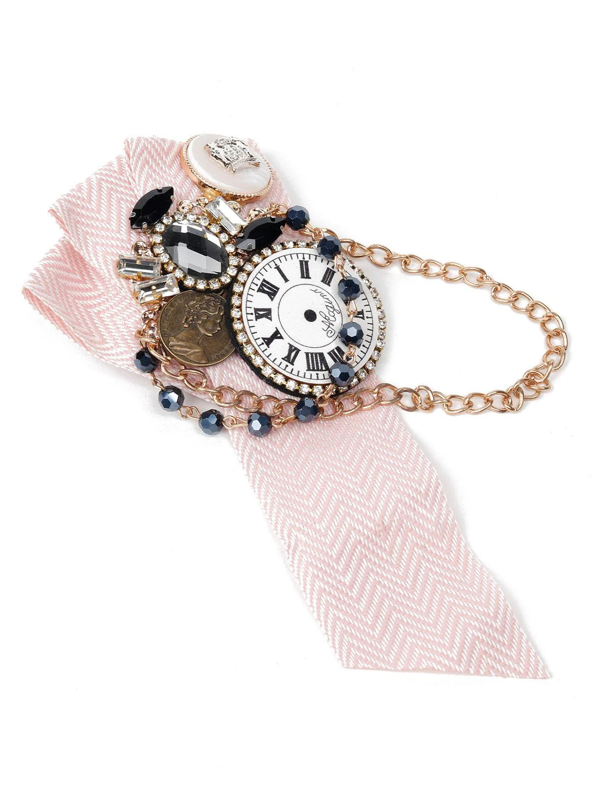 Odette Women Pink Antique Clock Metal Brooch - Image 2
