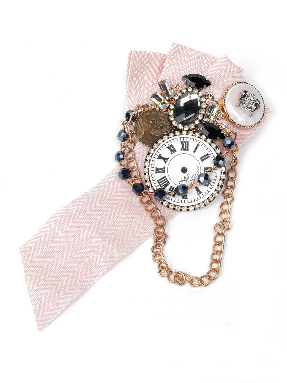 Odette Women Pink Antique Clock Metal Brooch - Image 3