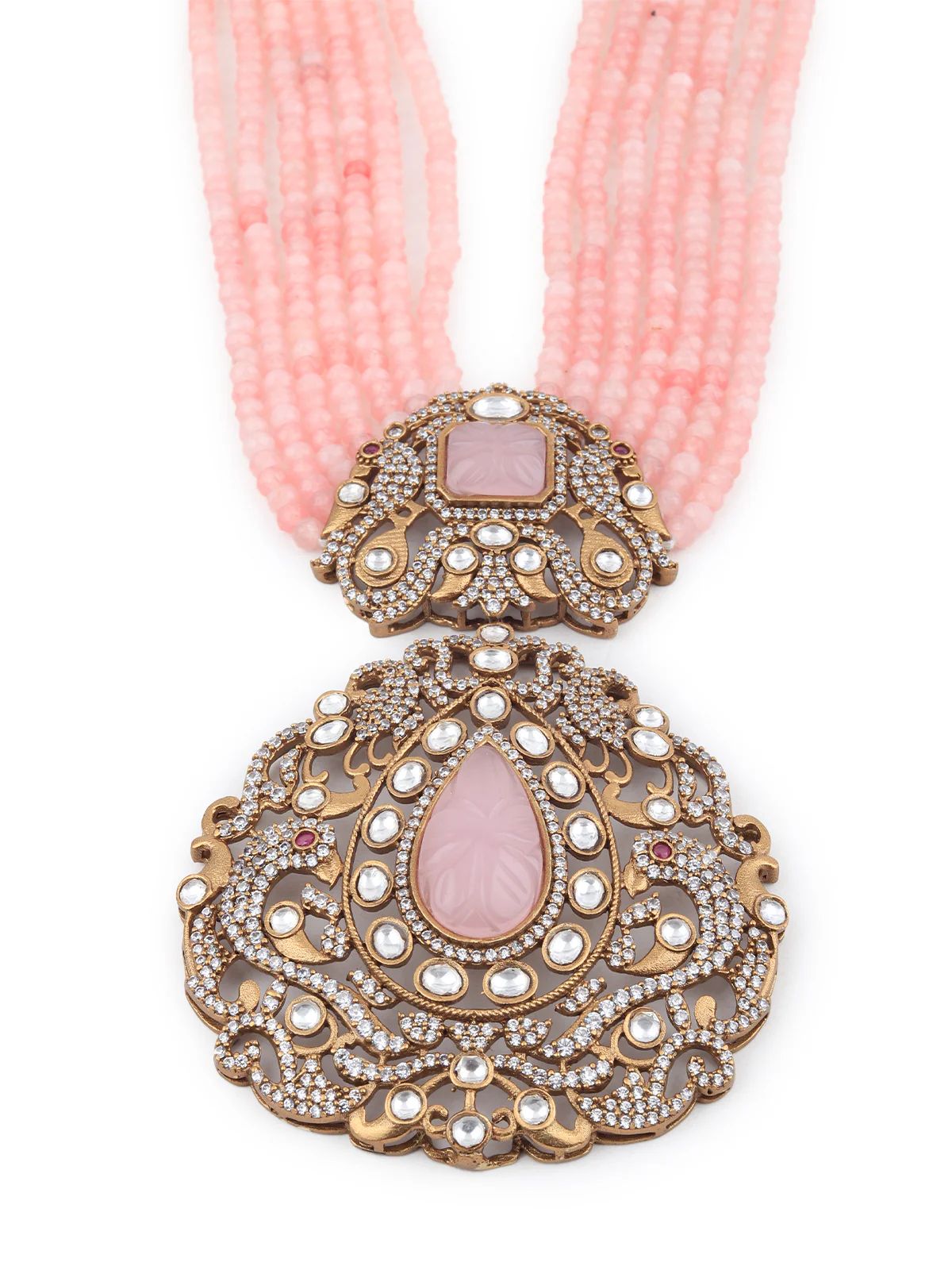 Odette Women Pink Antique Long Necklace Set - Image 4