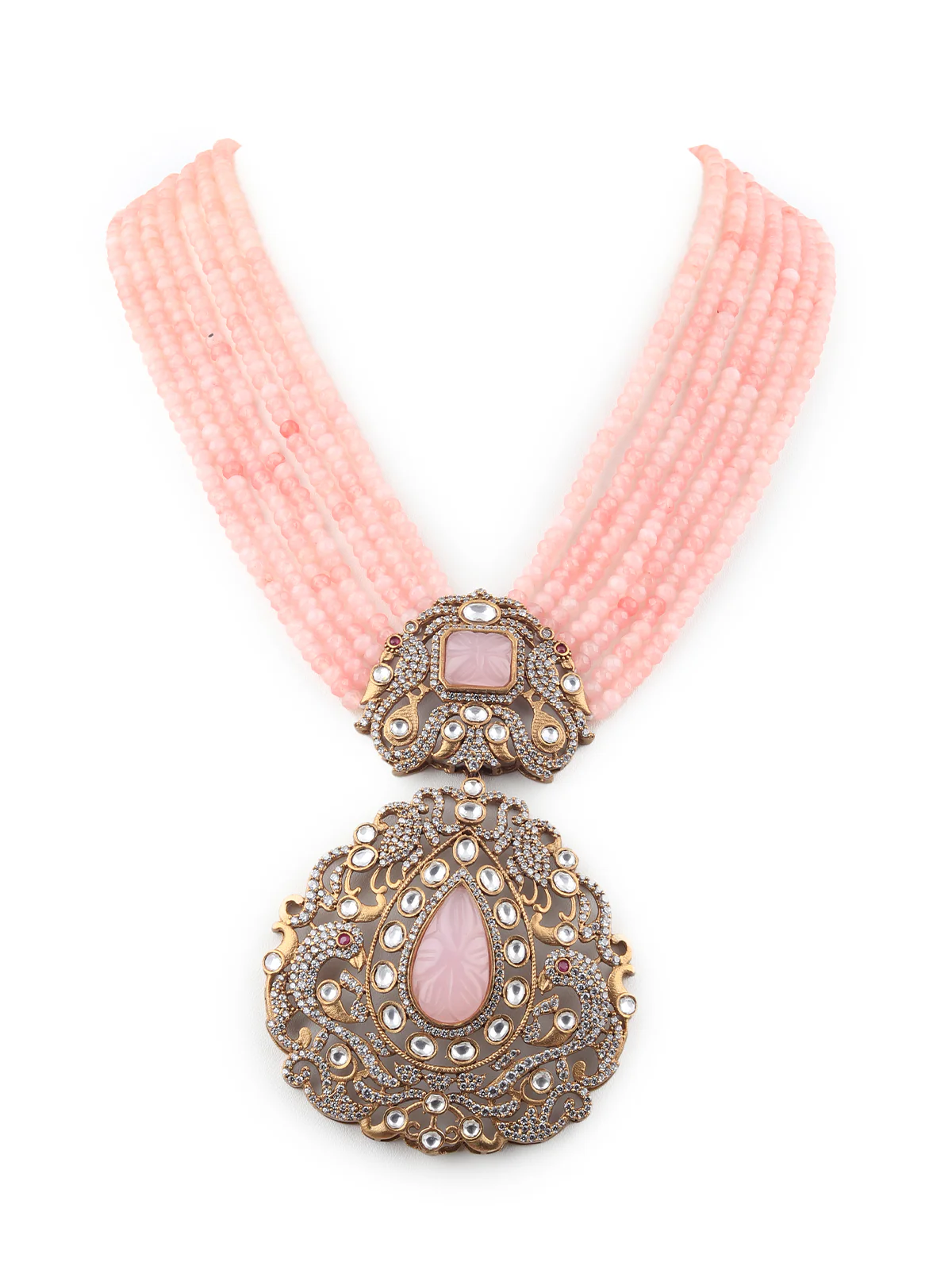 Odette Women Pink Antique Long Necklace Set - Image 5