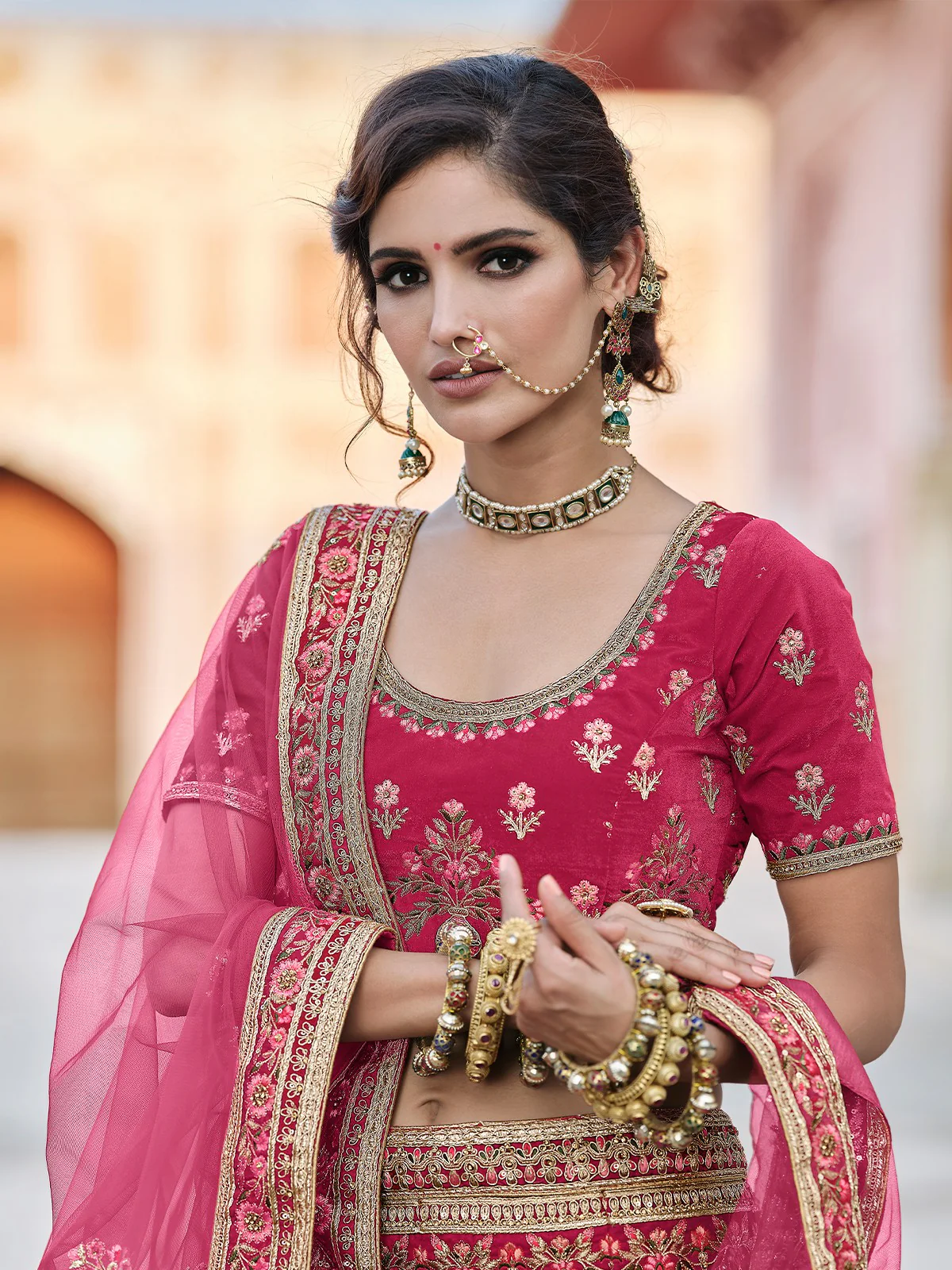Odette Women Pink Classy Semi Stitched Lehenga With Unstitched Blouse - Image 2