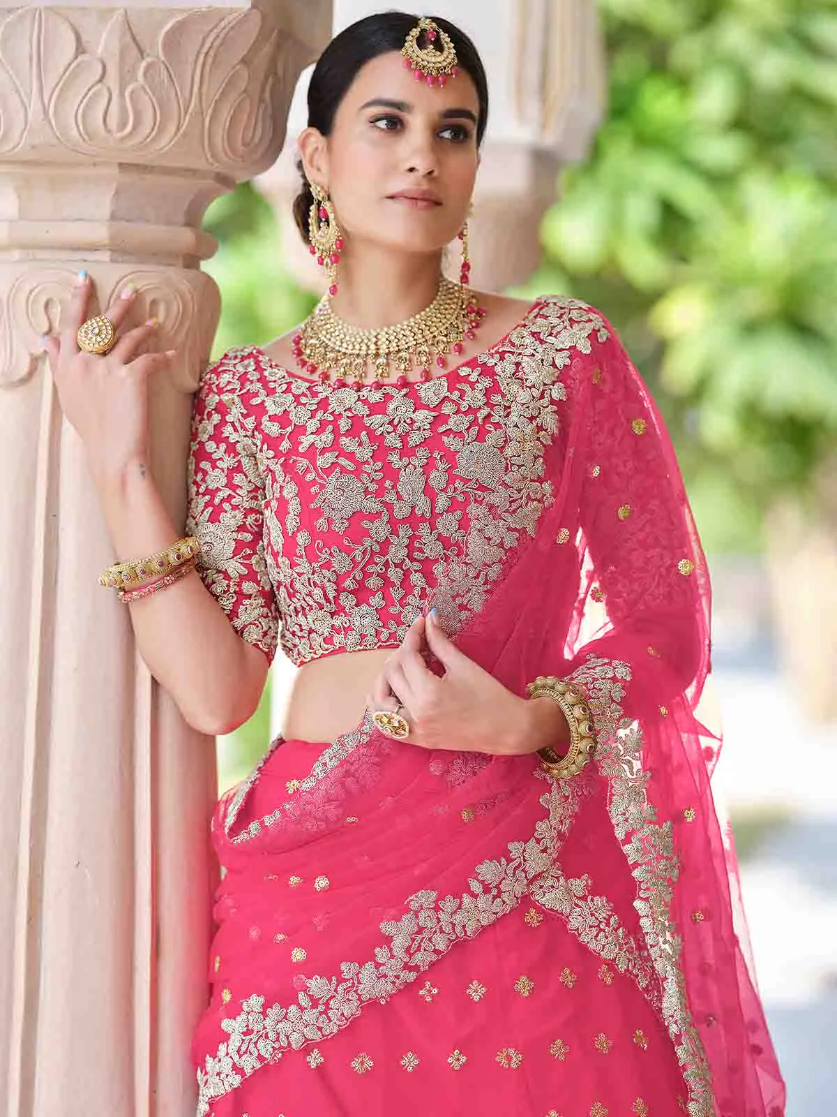Odette Women Pink Classy  Semi Stitched Lehenga With  Unstitched Blouse - Image 3