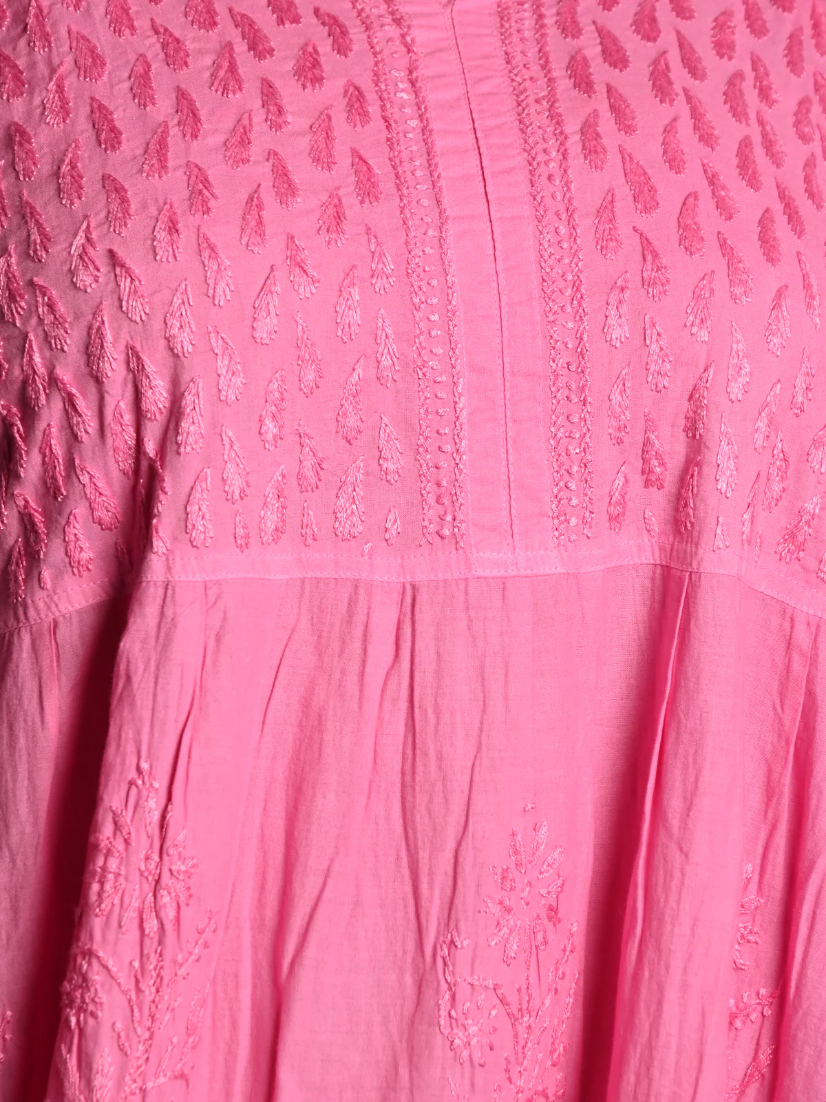 Odette Women Pink Cotton Chikankari Embroidered Stitched Dress - Image 5