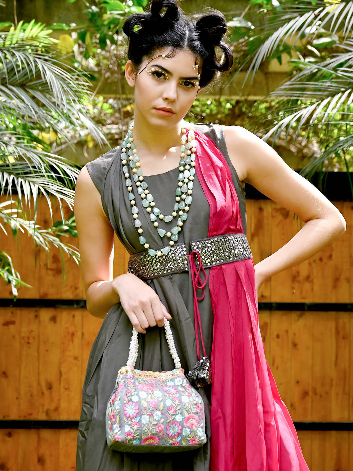 Odette Women Pink Crepe Indo-Western Dress - Image 2