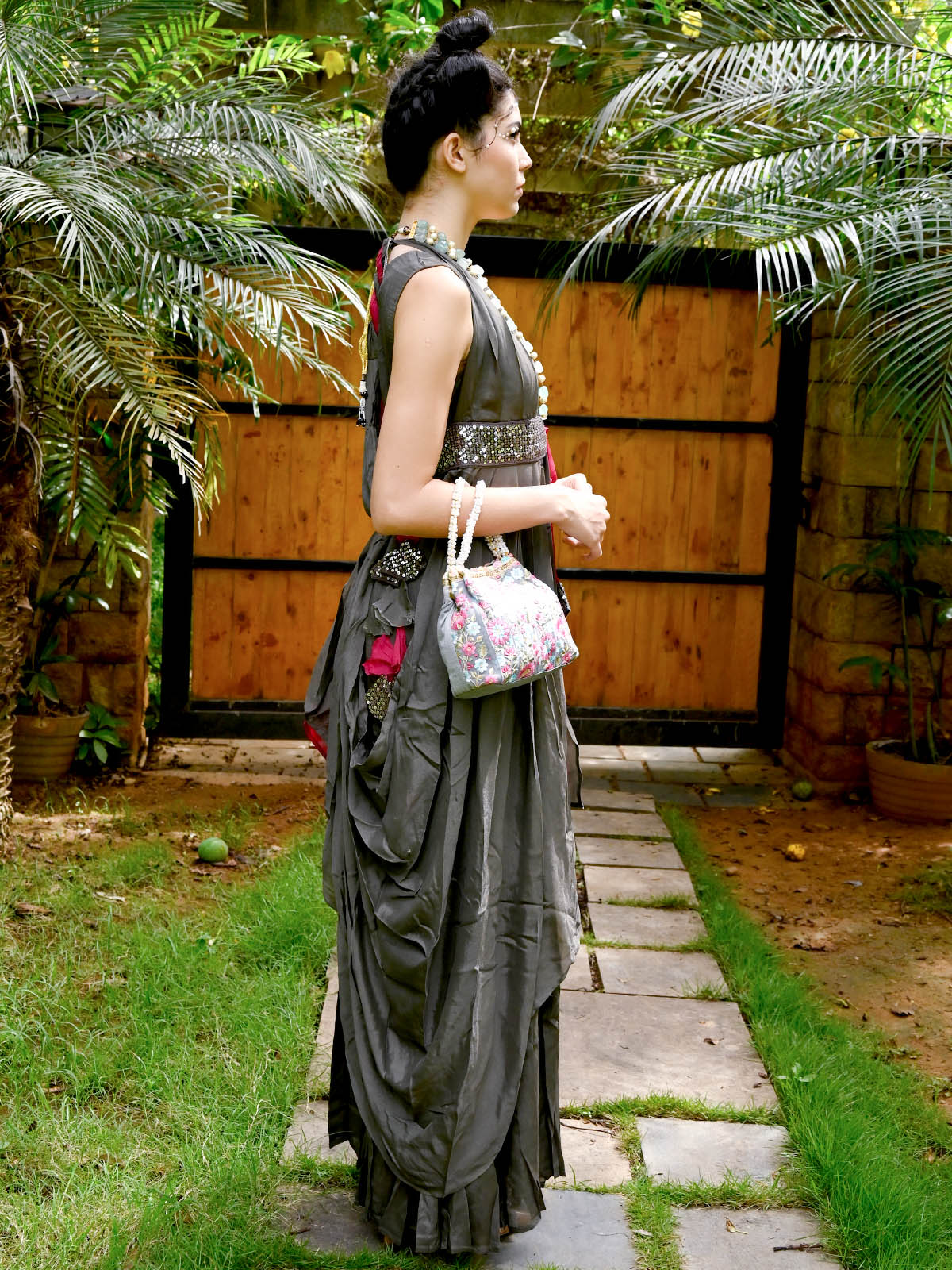 Odette Women Pink Crepe Indo-Western Dress - Image 3