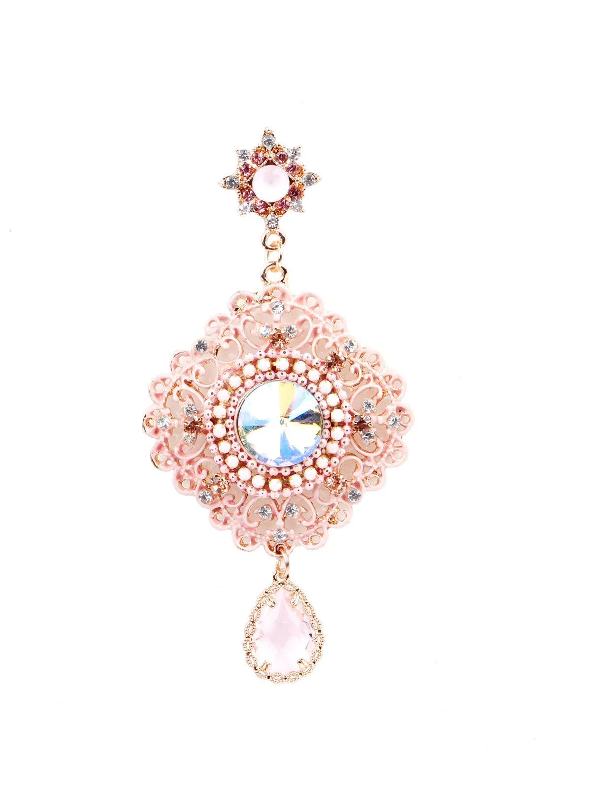Odette Women Pink Crystal Embellished Drop Earrings - Image 4
